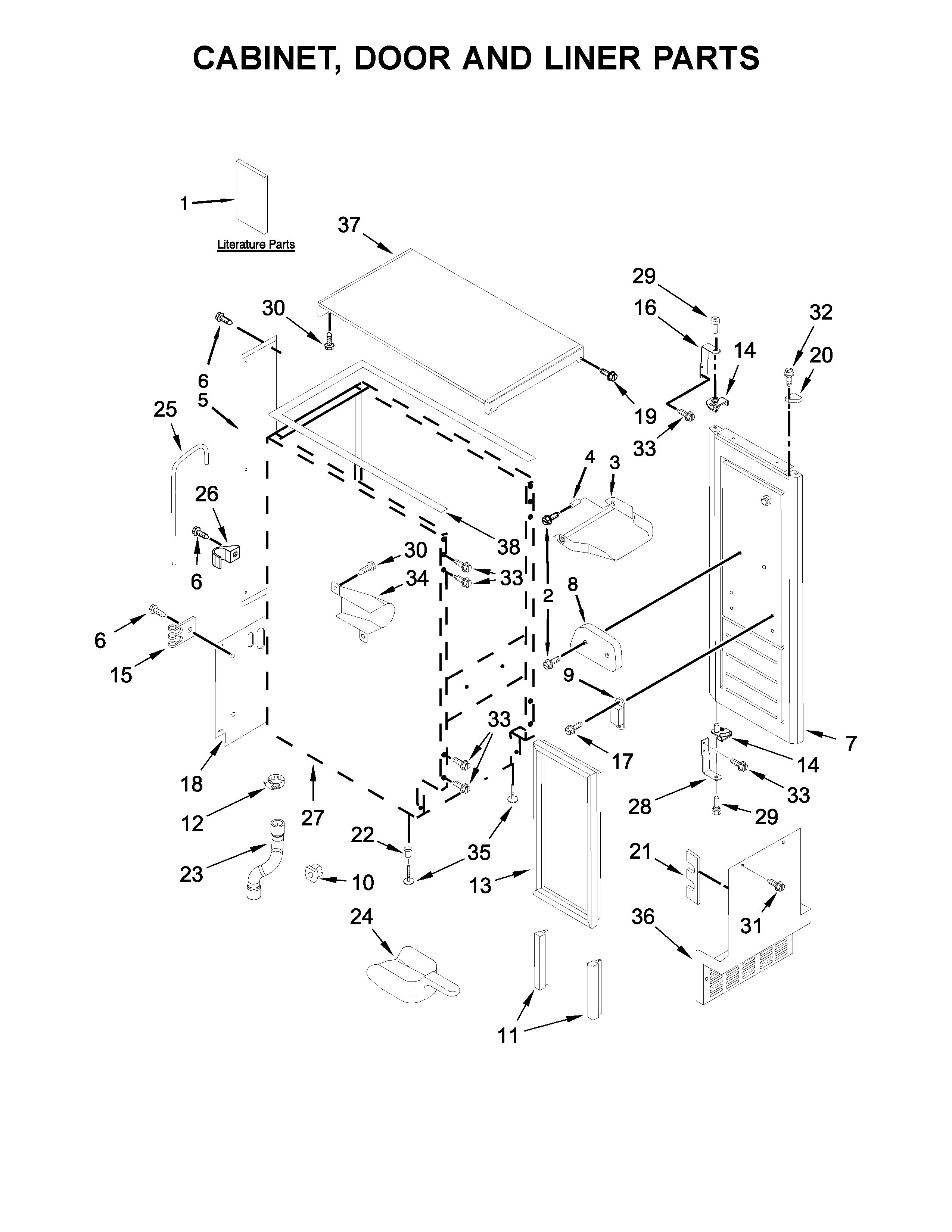 KitchenAid KUIC15POZP2 cabinet, door and liner parts diagram