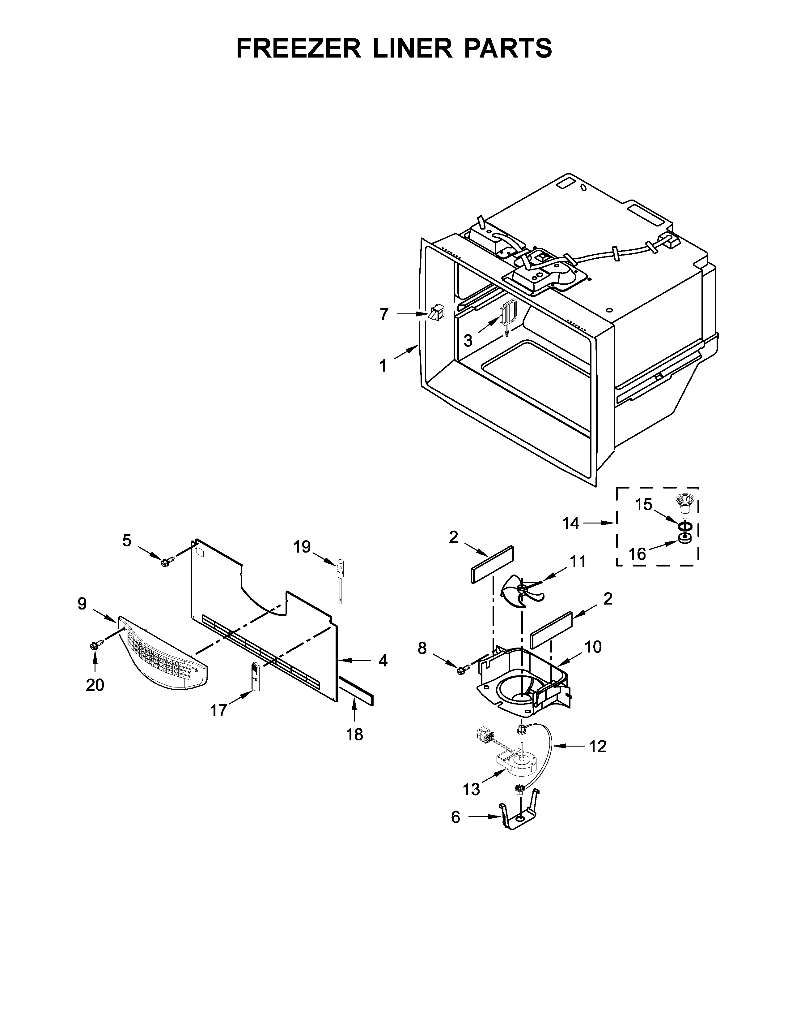 KitchenAid KFIS29BBMS03 freezer liner parts diagram