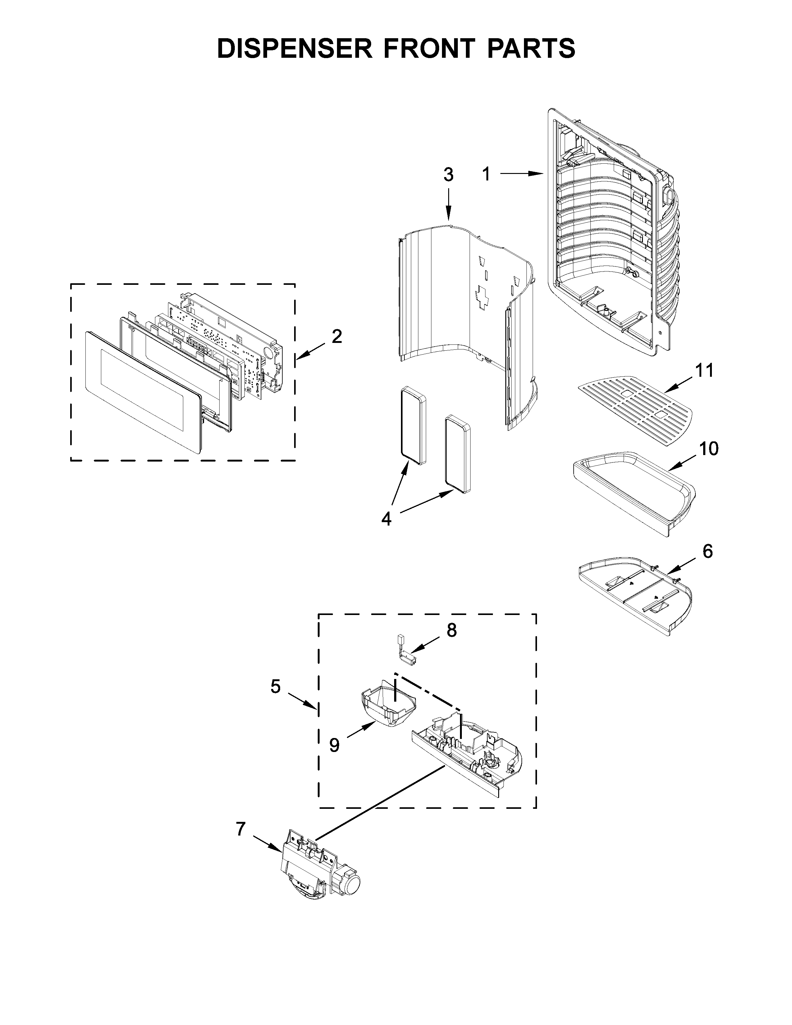 KitchenAid KFIS29BBMS03 dispenser front parts diagram