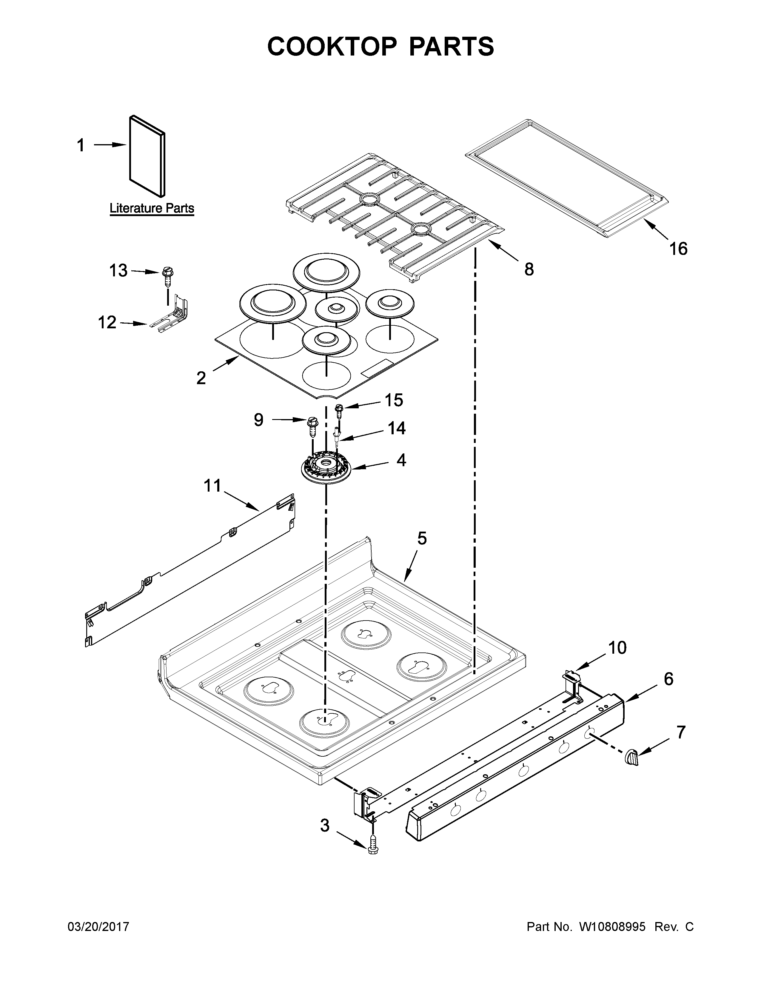 Whirlpool WFG715H0EE0 cooktop parts diagram