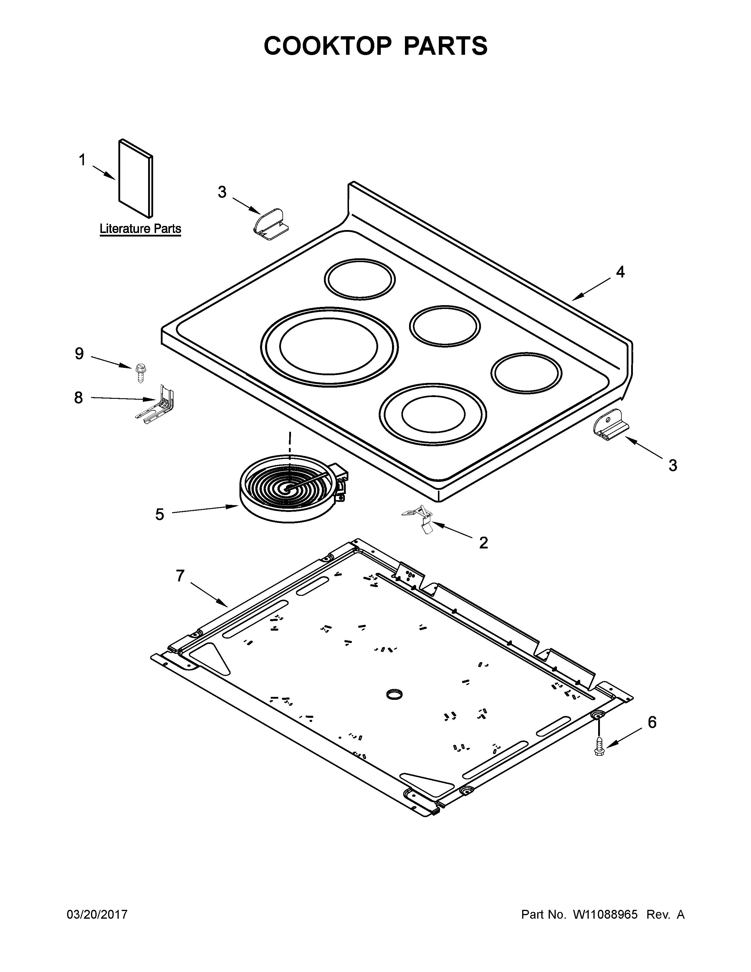 Whirlpool WFE775H0HW0 cooktop parts diagram