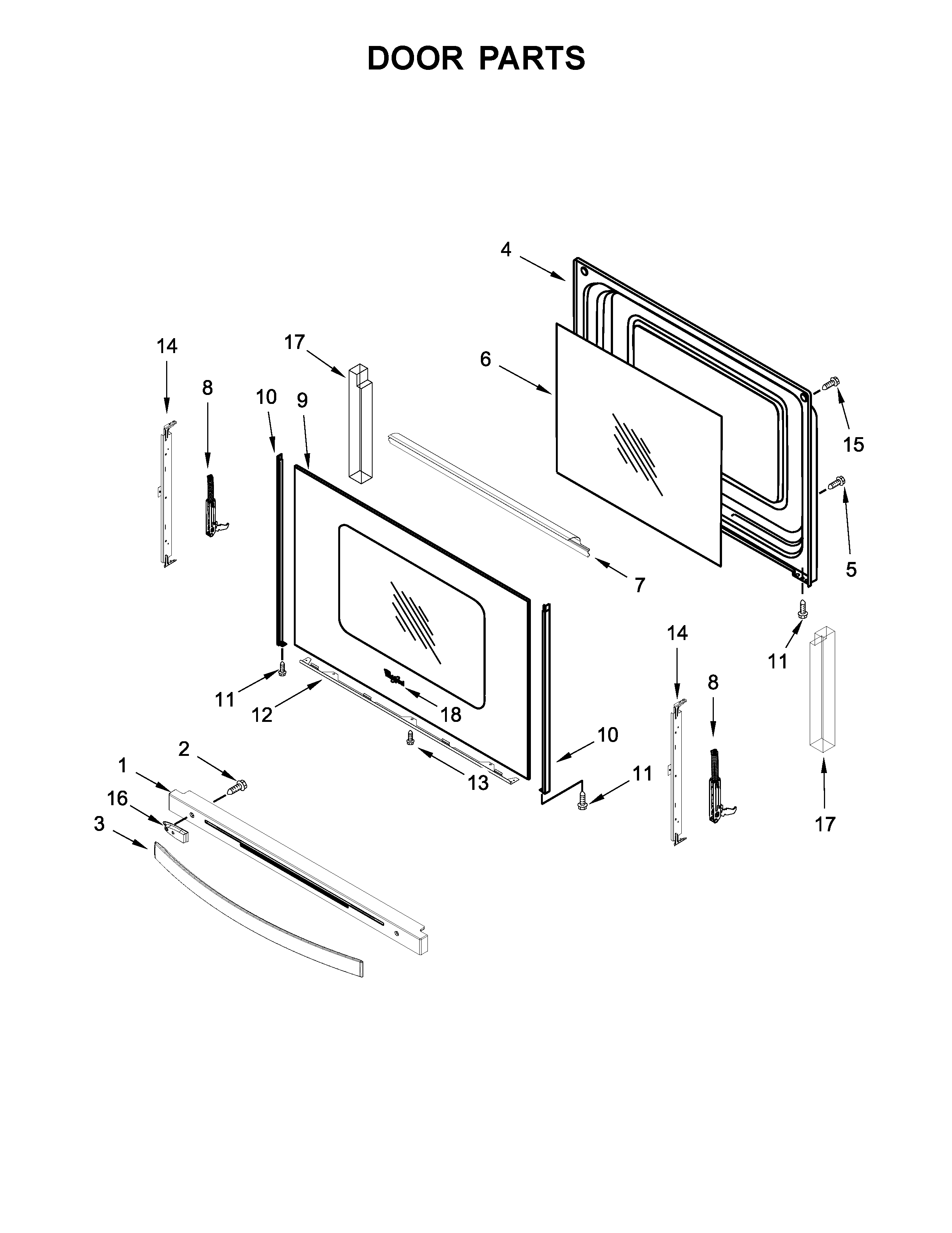 Whirlpool WFE775H0HW0 door parts diagram