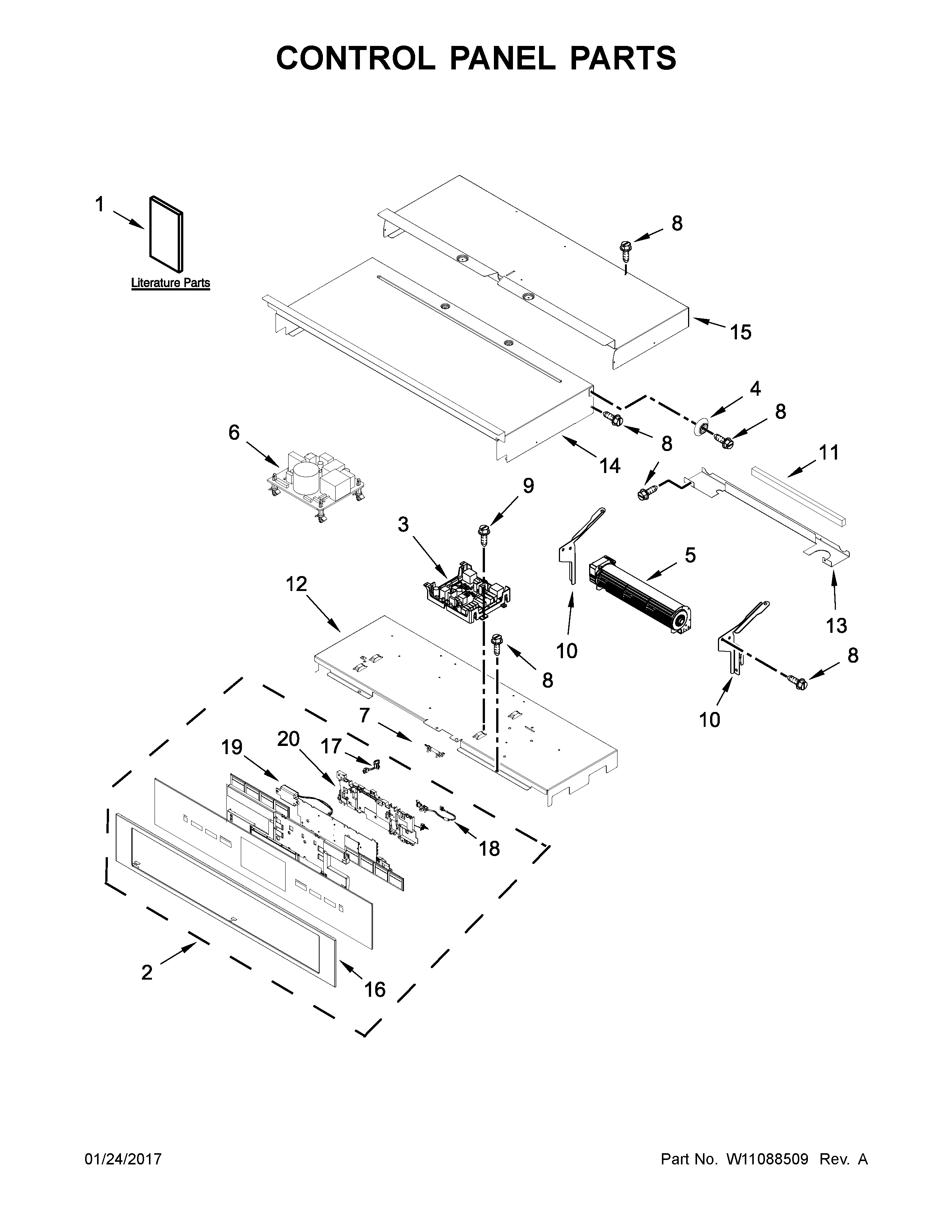 Jenn-Air JJW2430DS02 control panel parts diagram
