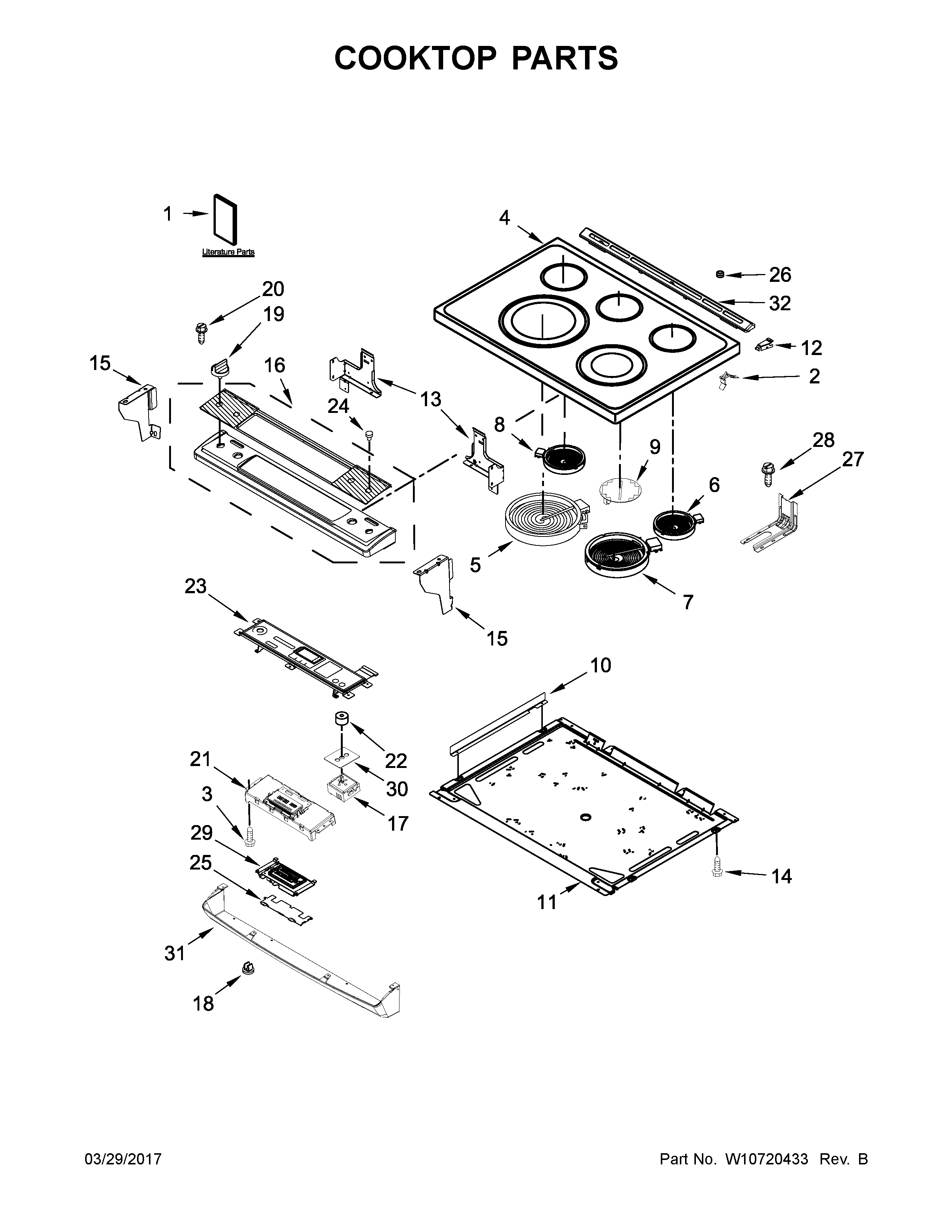 Whirlpool YWEE730H0DW0 cooktop parts diagram