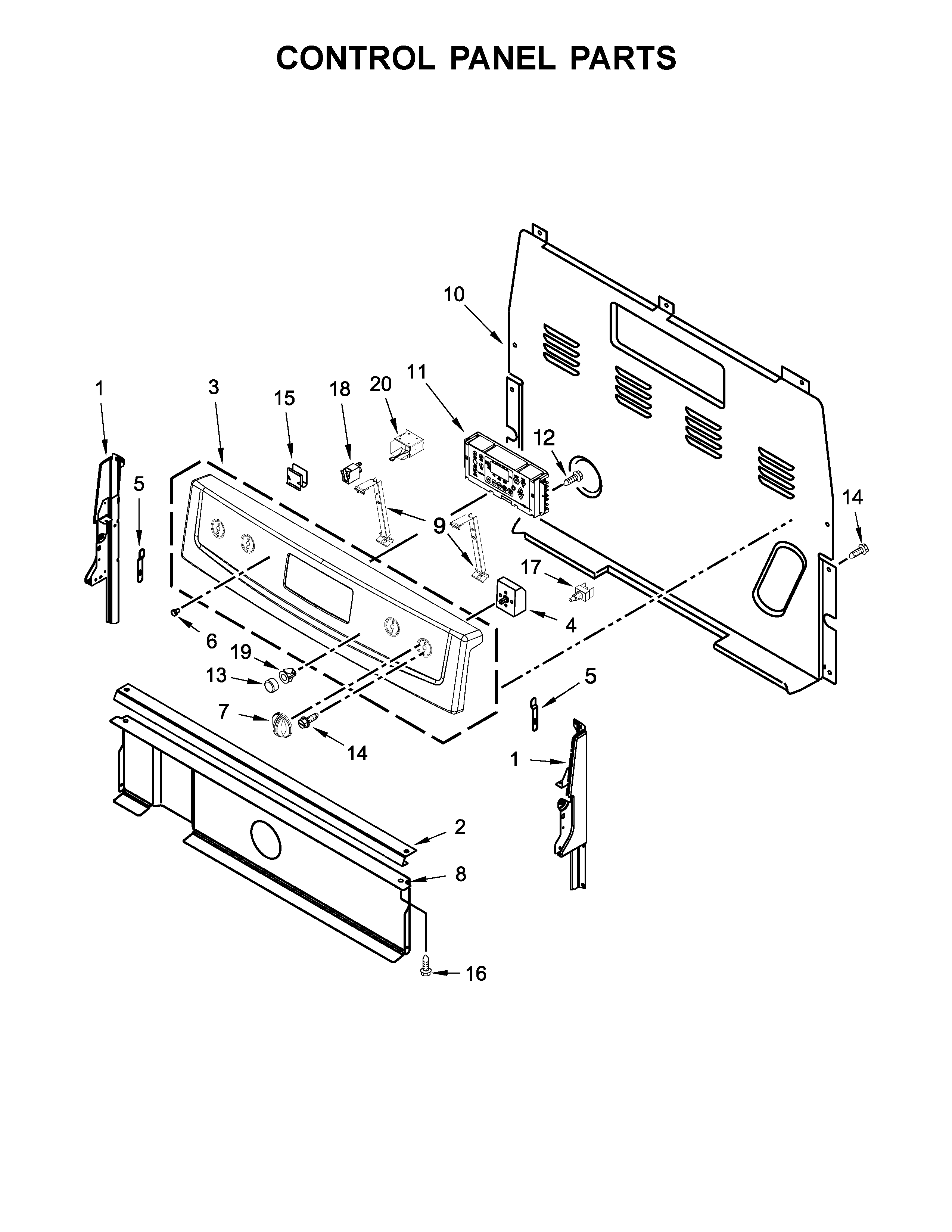 Whirlpool 4KWFE7685ES0 control panel parts diagram