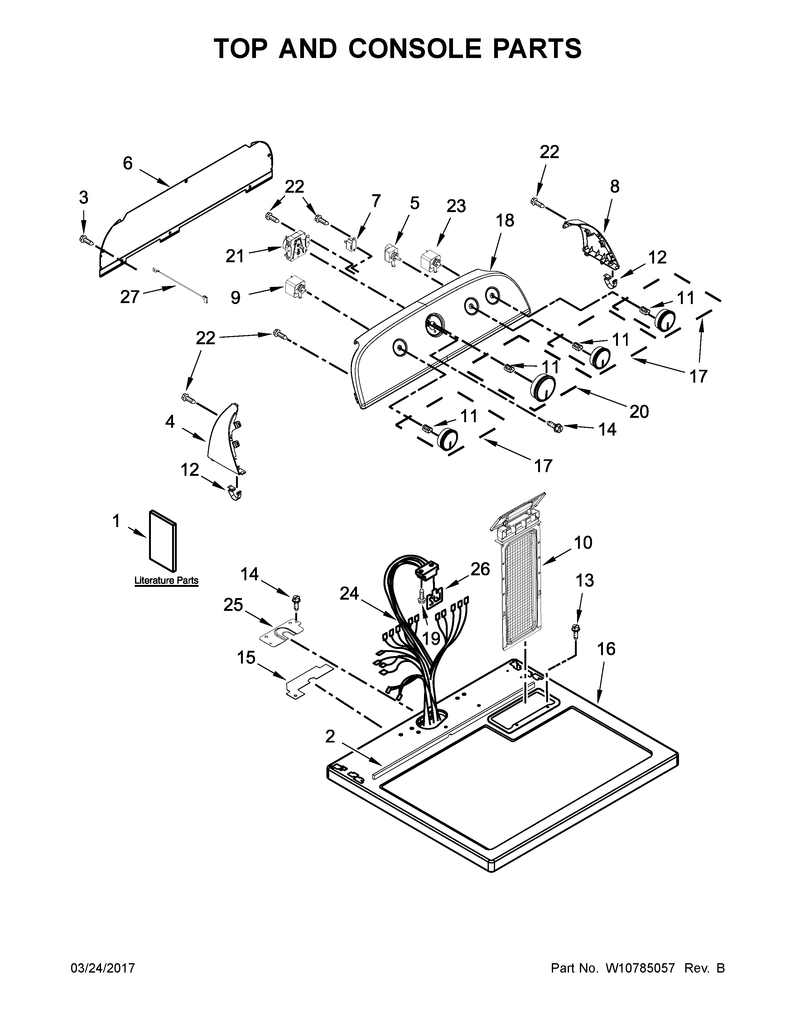 Whirlpool WED4975EW0 top and console parts diagram