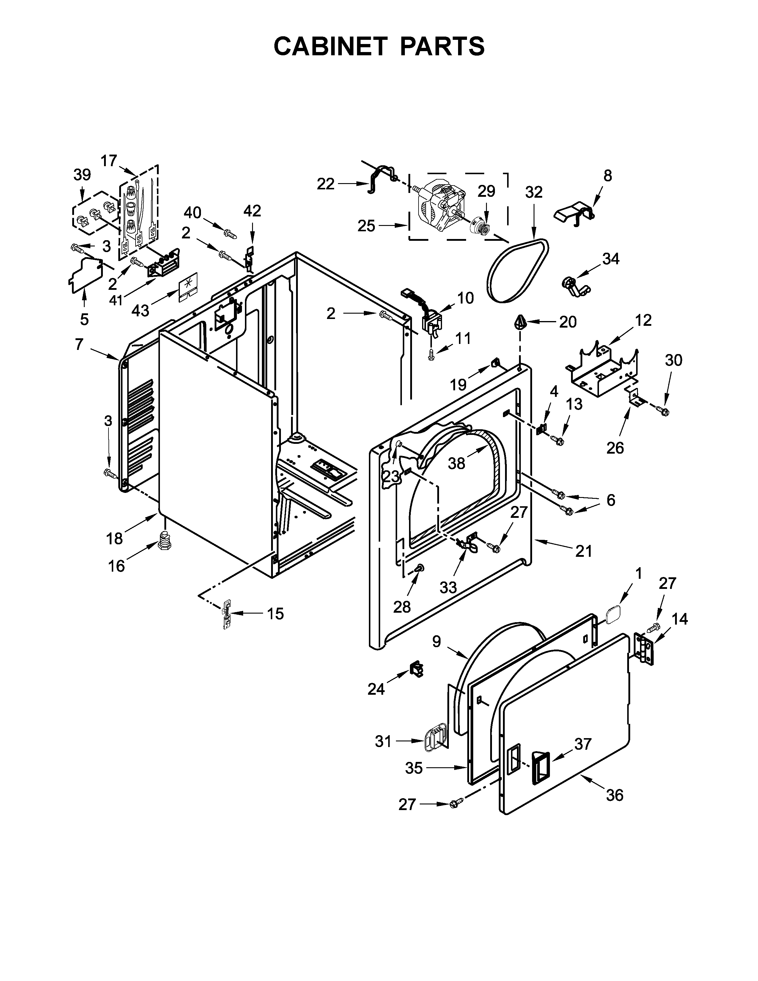Whirlpool WED4975EW0 cabinet parts diagram