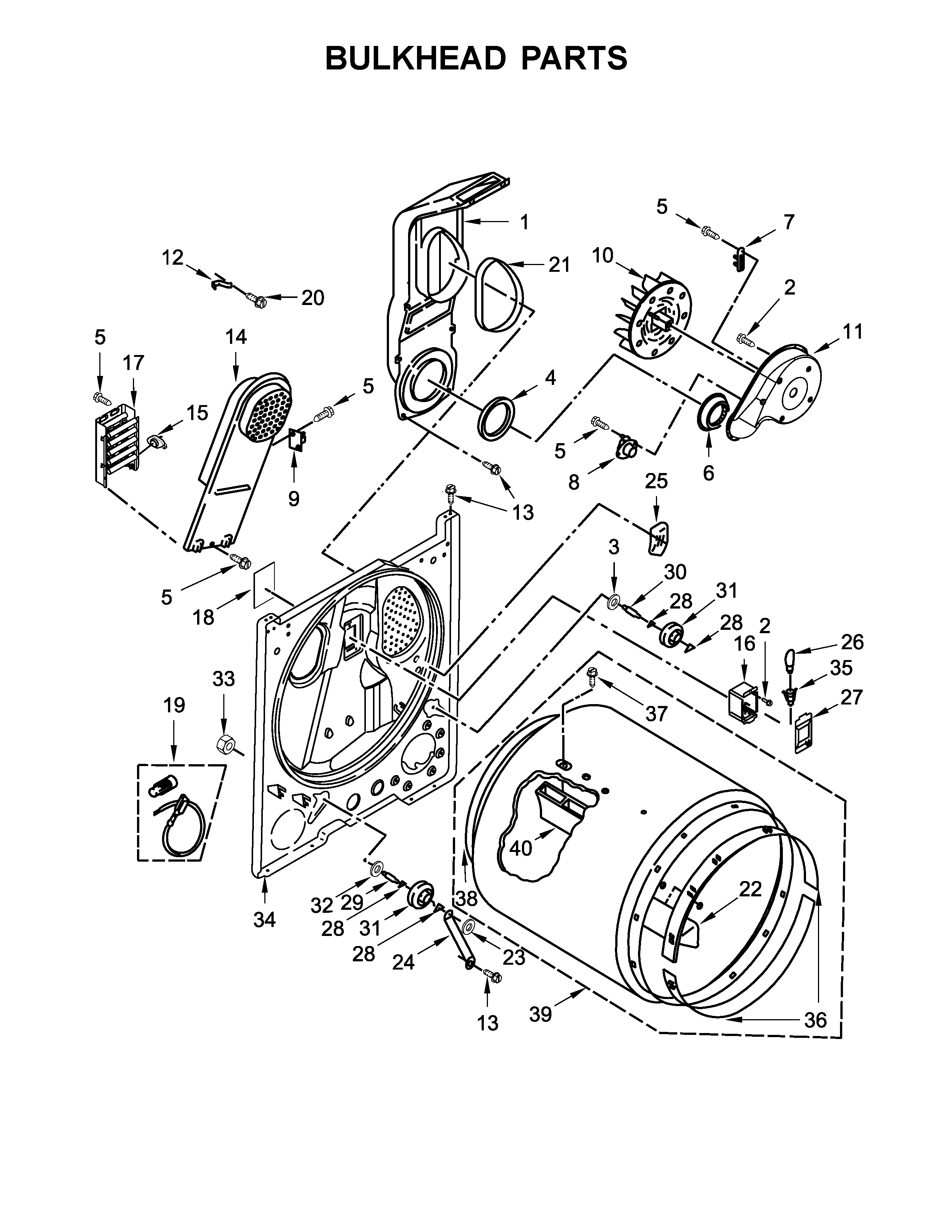 Whirlpool WED4975EW0 bulkhead parts diagram