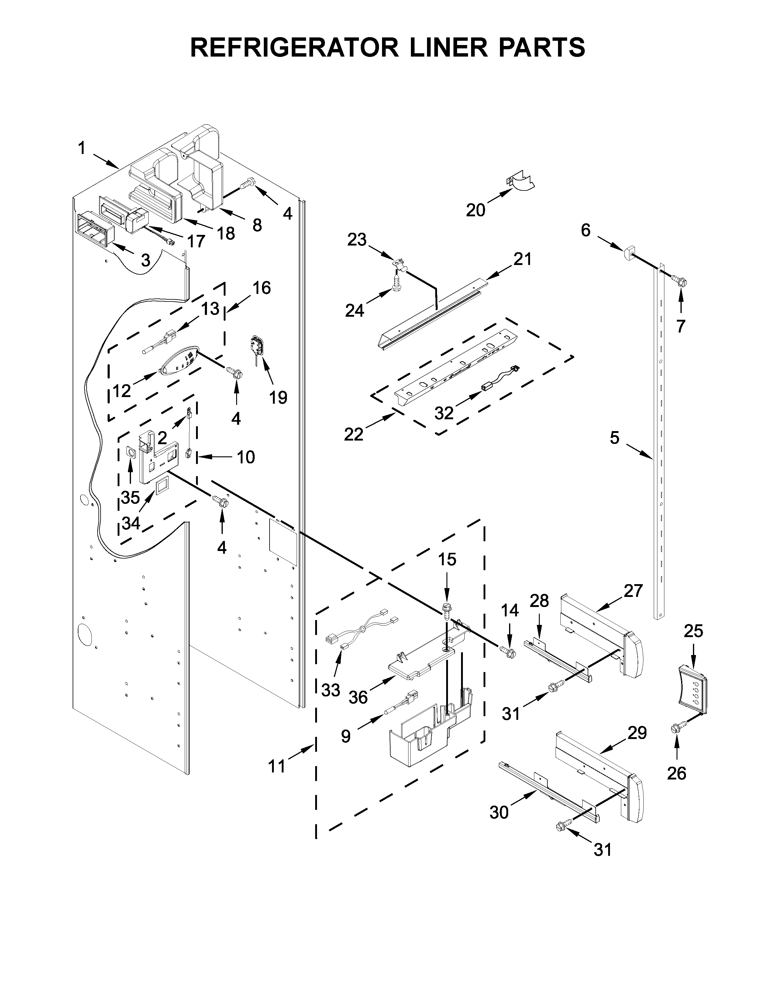 KitchenAid KBSN608EBS00 refrigerator liner parts diagram