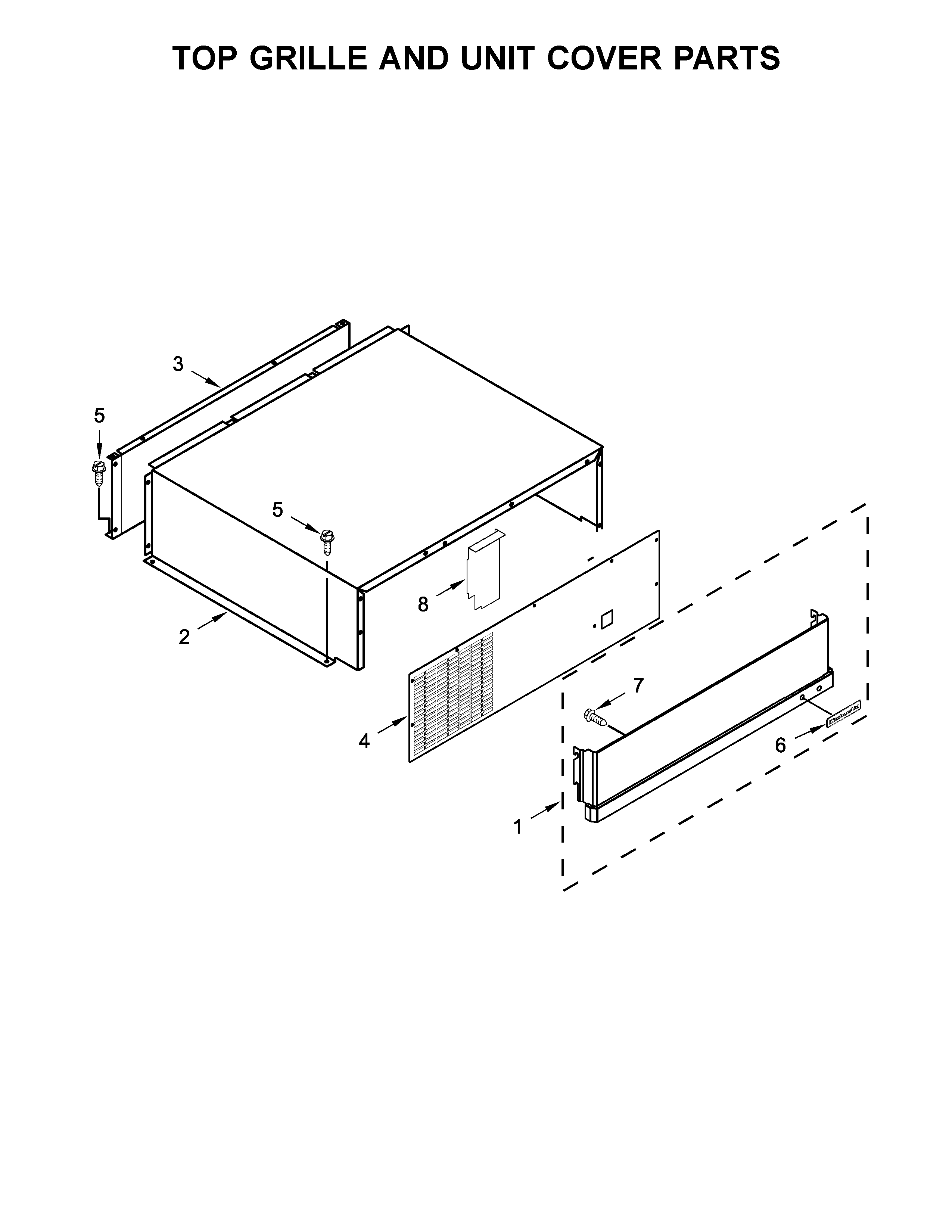 KitchenAid KBSN608EBS00 top grille and unit cover parts diagram
