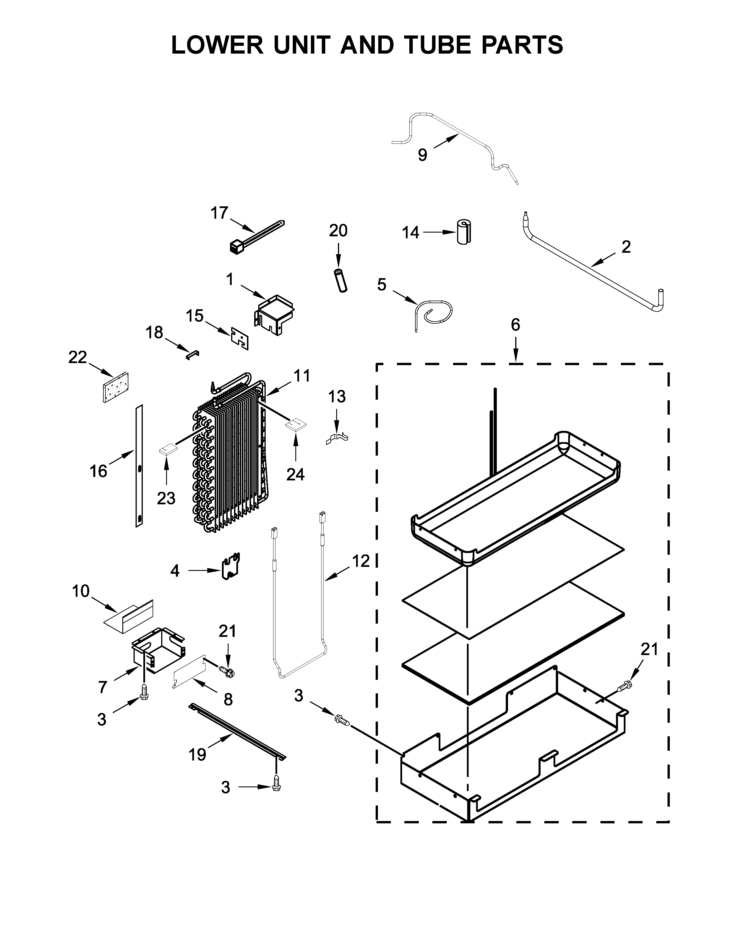 KitchenAid KBSN608EBS00 lower unit and tube parts diagram