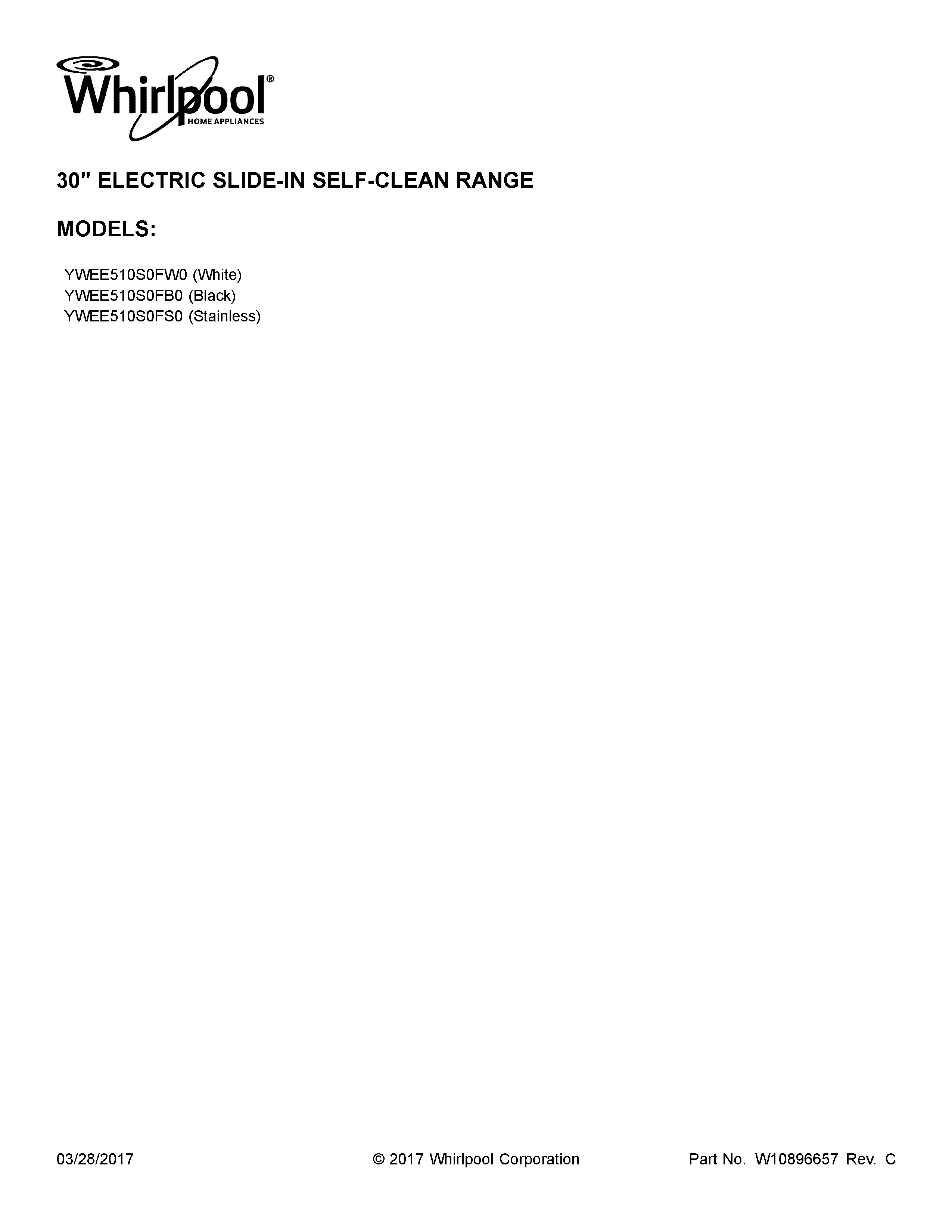 Whirlpool YWEE510S0FS0 cover sheet diagram