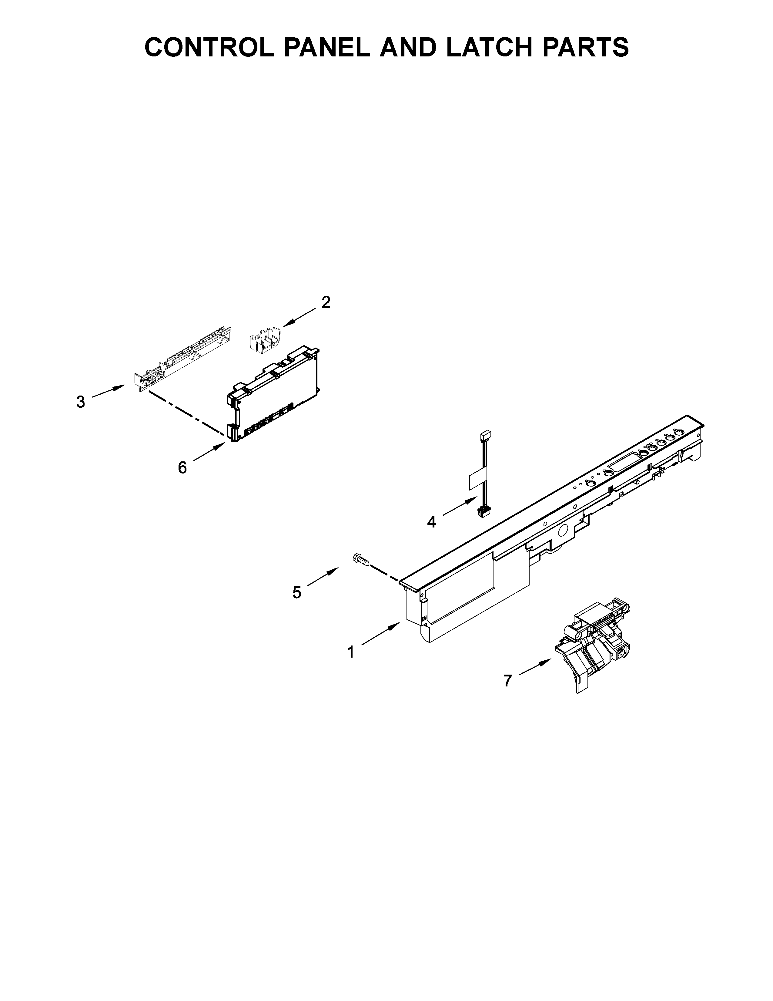 Whirlpool WDT750SAHZ0 control panel and latch parts diagram