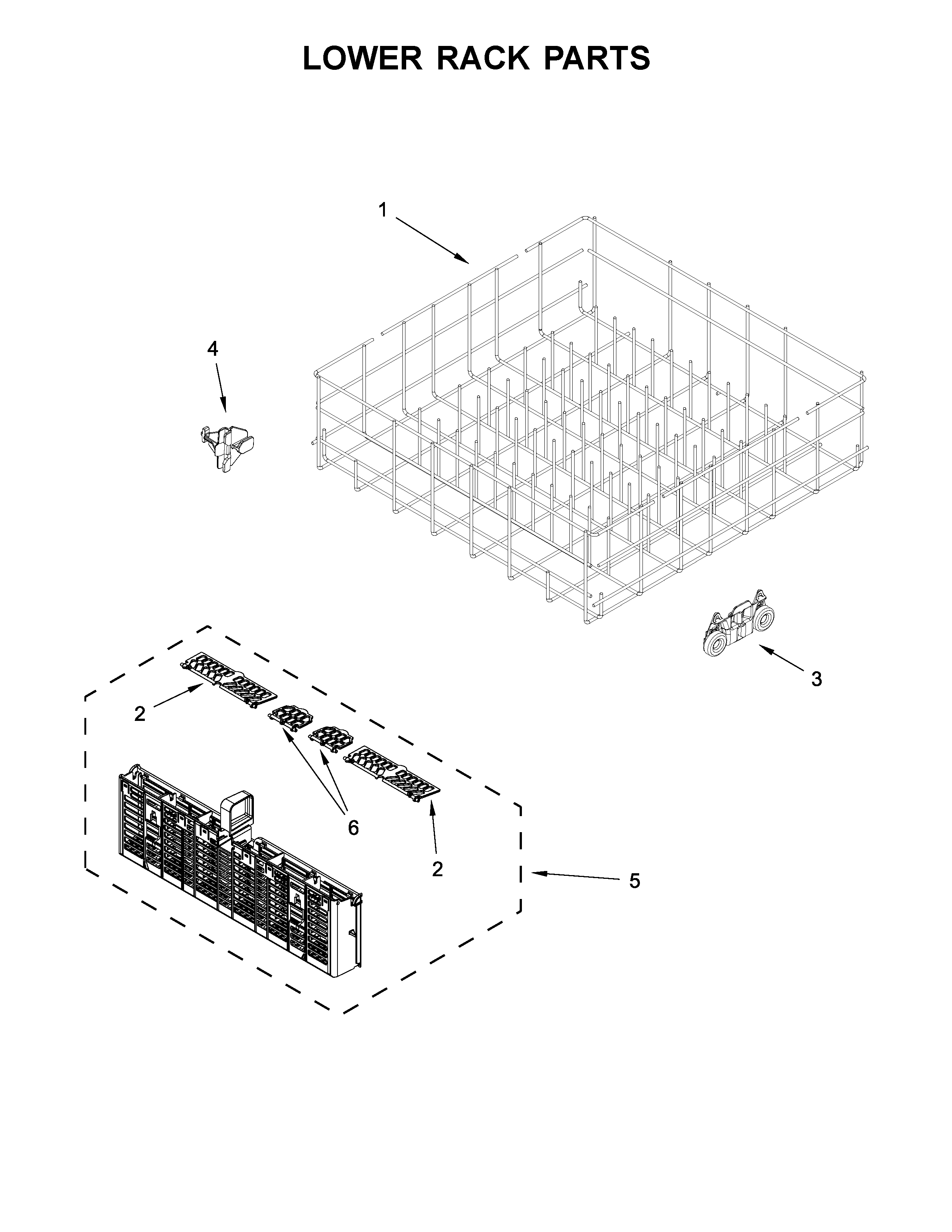 Whirlpool WDT750SAHZ0 lower rack parts diagram