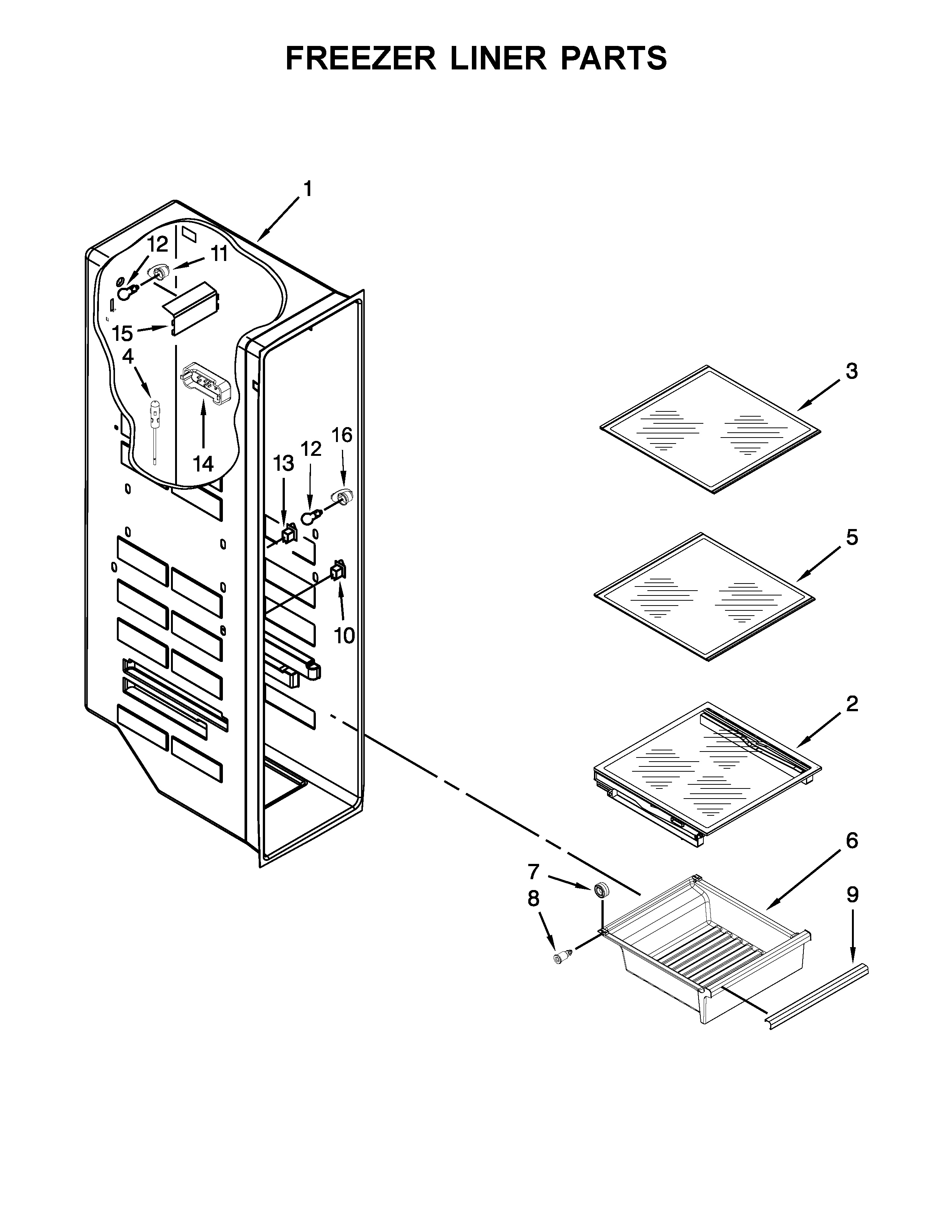 Whirlpool WRS586FIEH03 freezer liner parts diagram