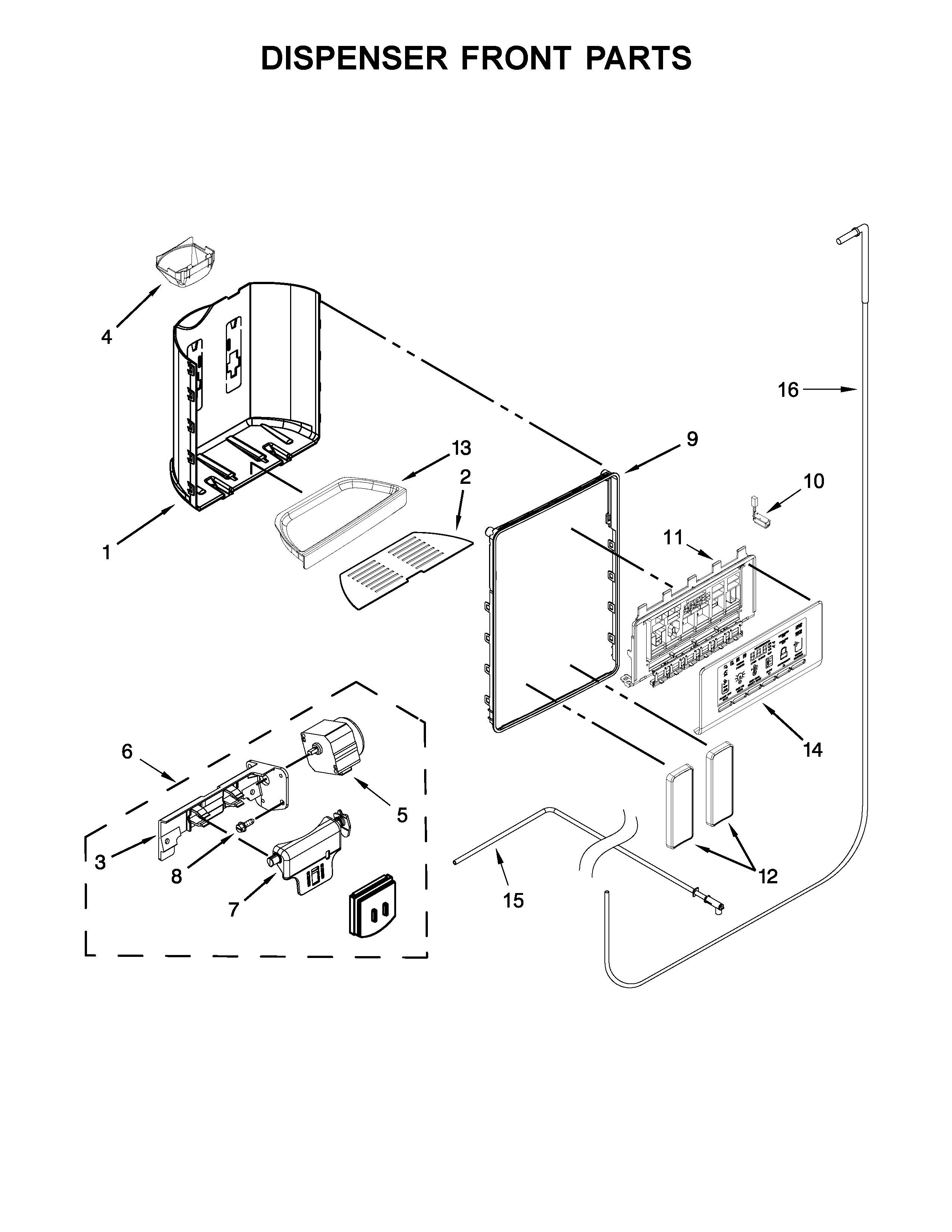Whirlpool WRS586FIEH03 dispenser front parts diagram