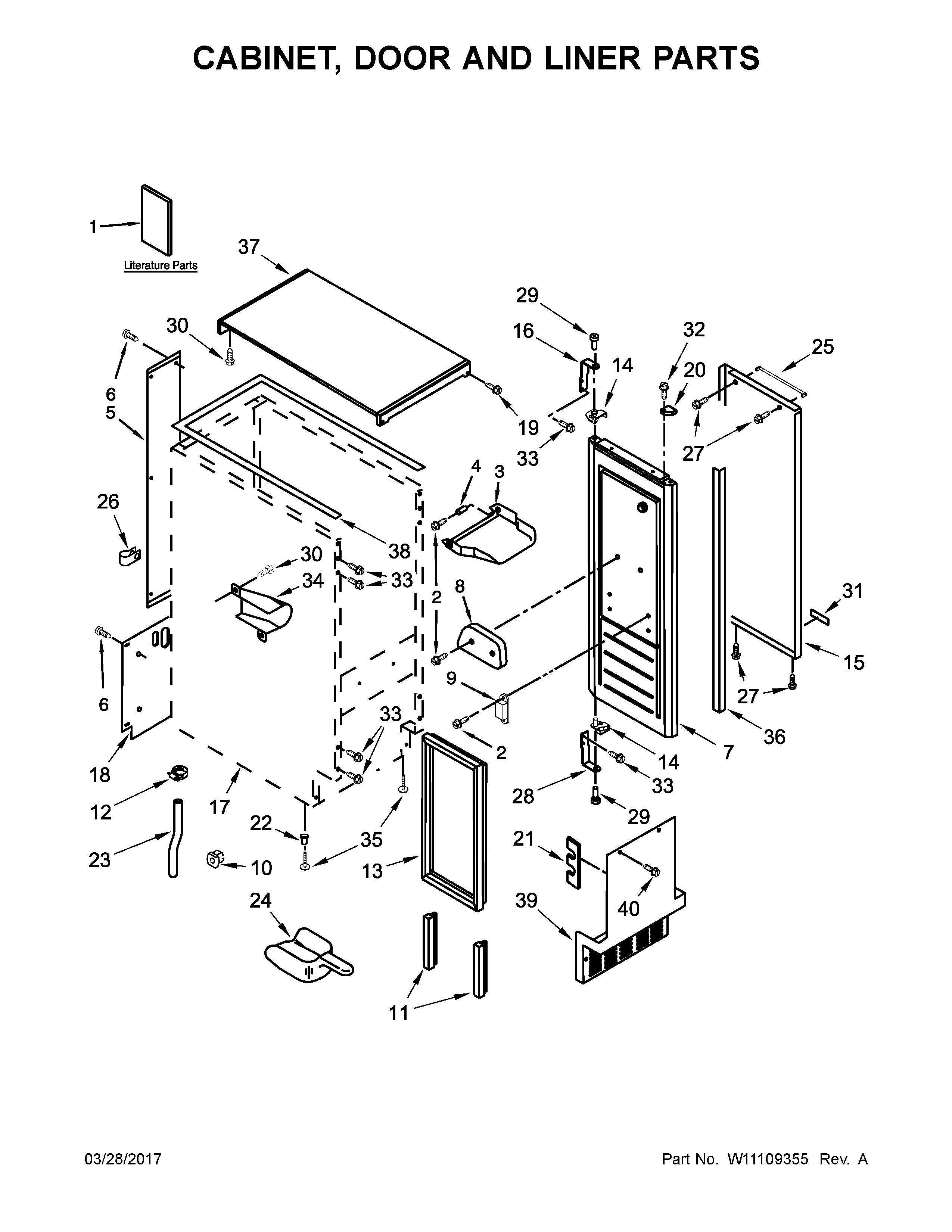 KitchenAid KUIX305ESS1 cabinet, door and liner parts diagram