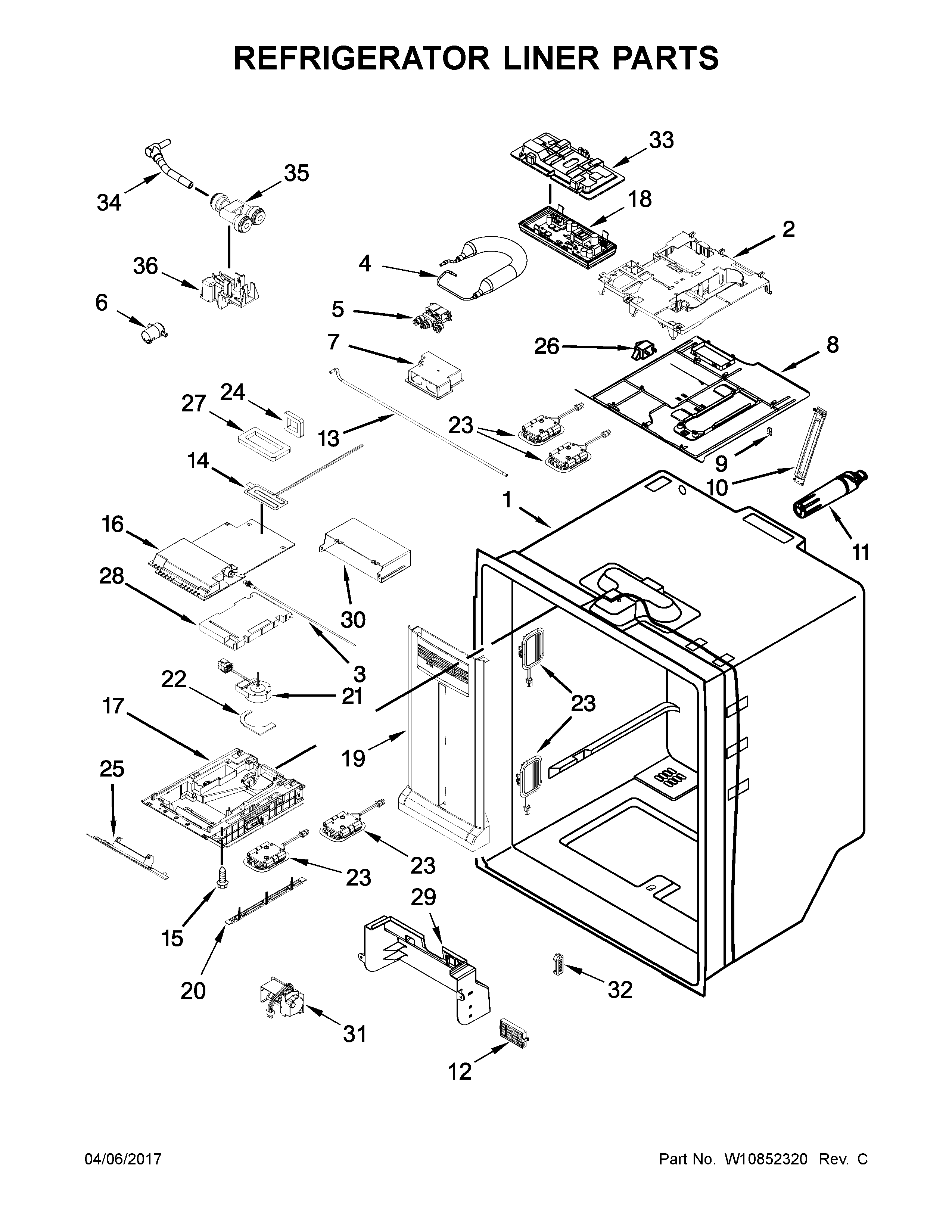 Whirlpool WRF736SDAB14 refrigerator liner parts diagram