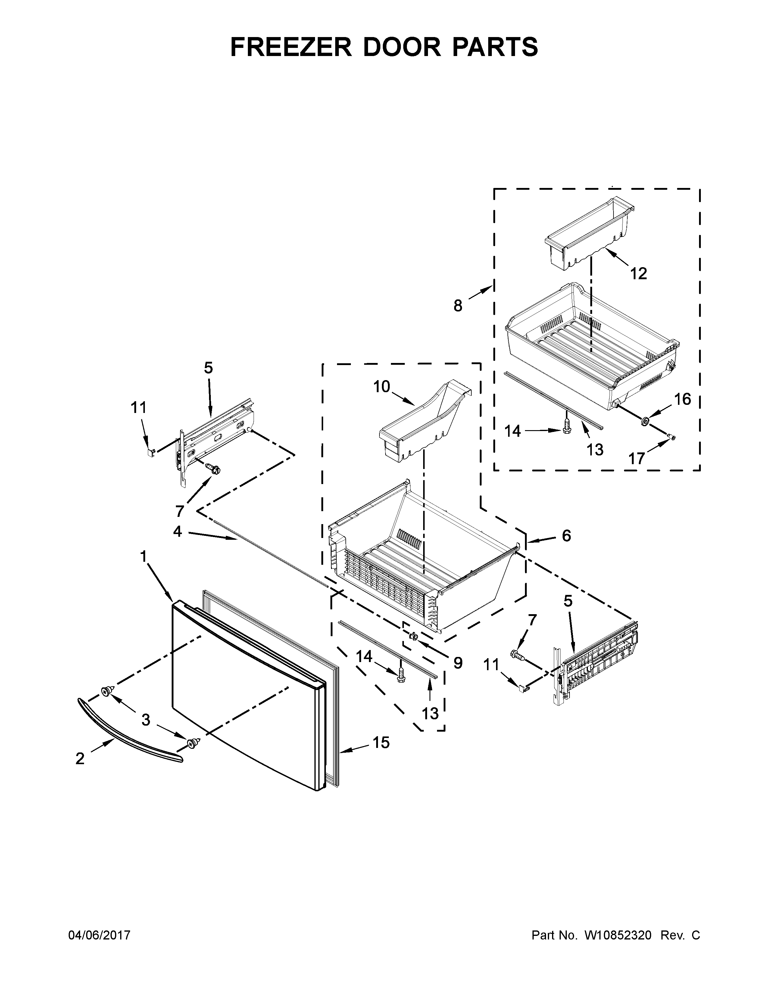 Whirlpool WRF736SDAB14 freezer door parts diagram