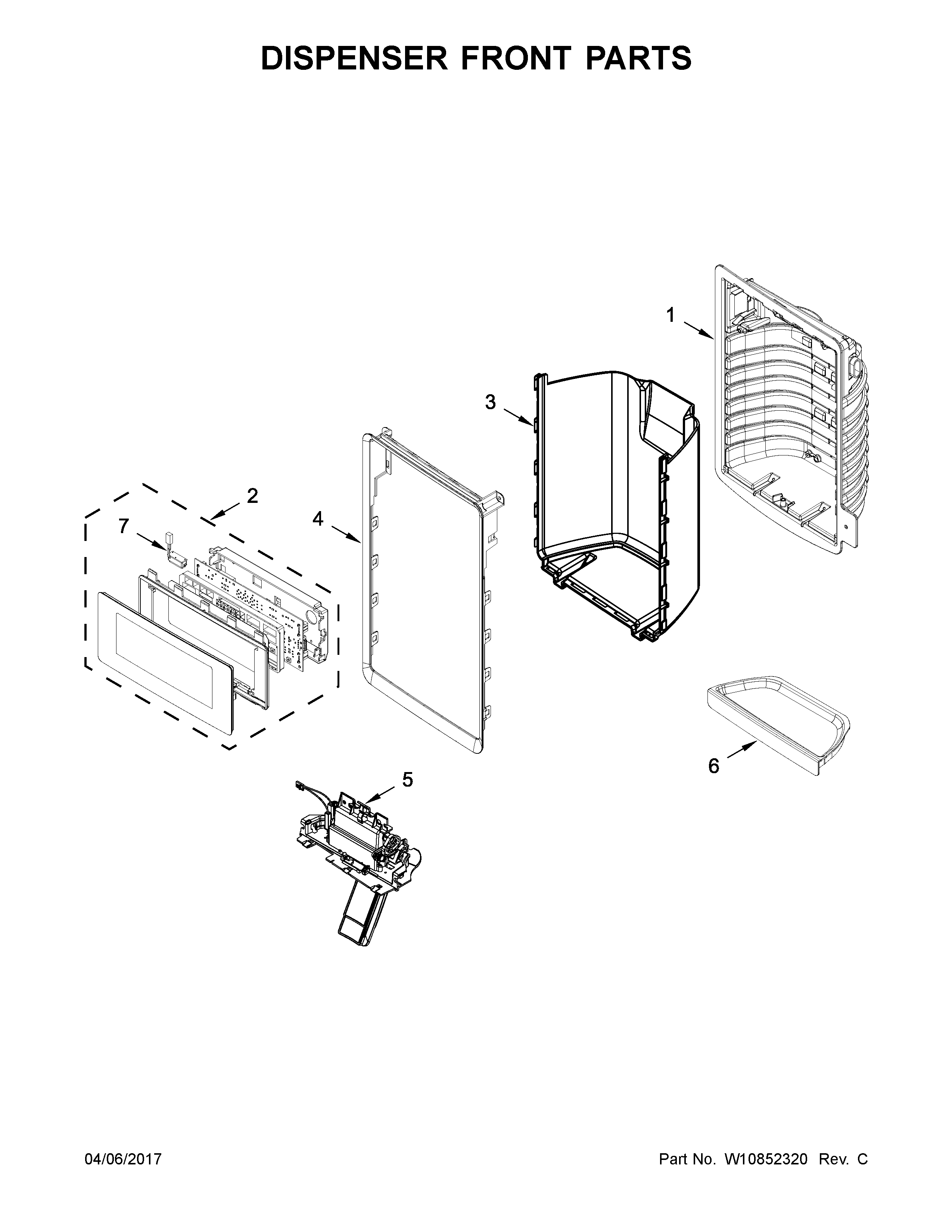 Whirlpool WRF736SDAB14 dispenser front parts diagram