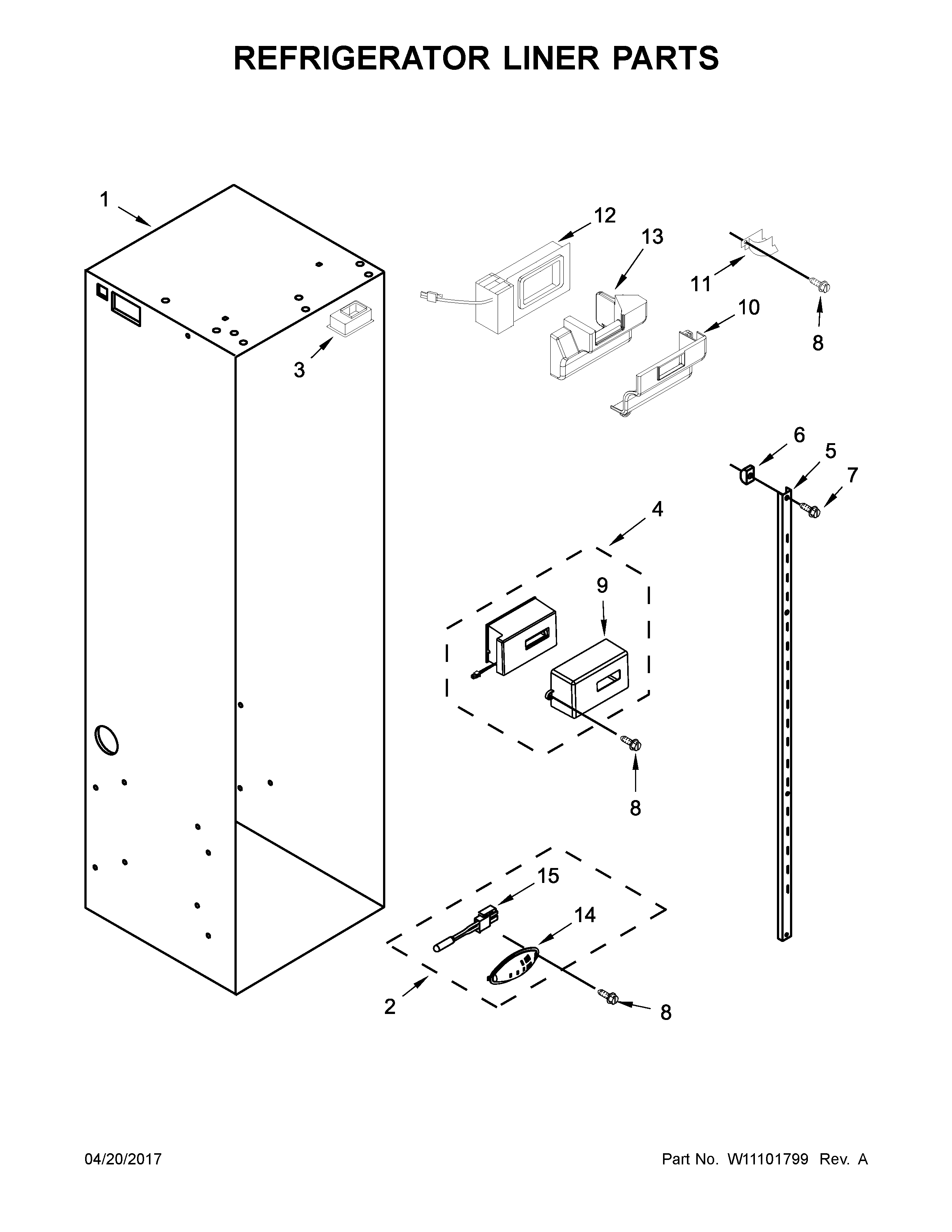 Jenn-Air JS48NXFXDE01 refrigerator liner parts diagram