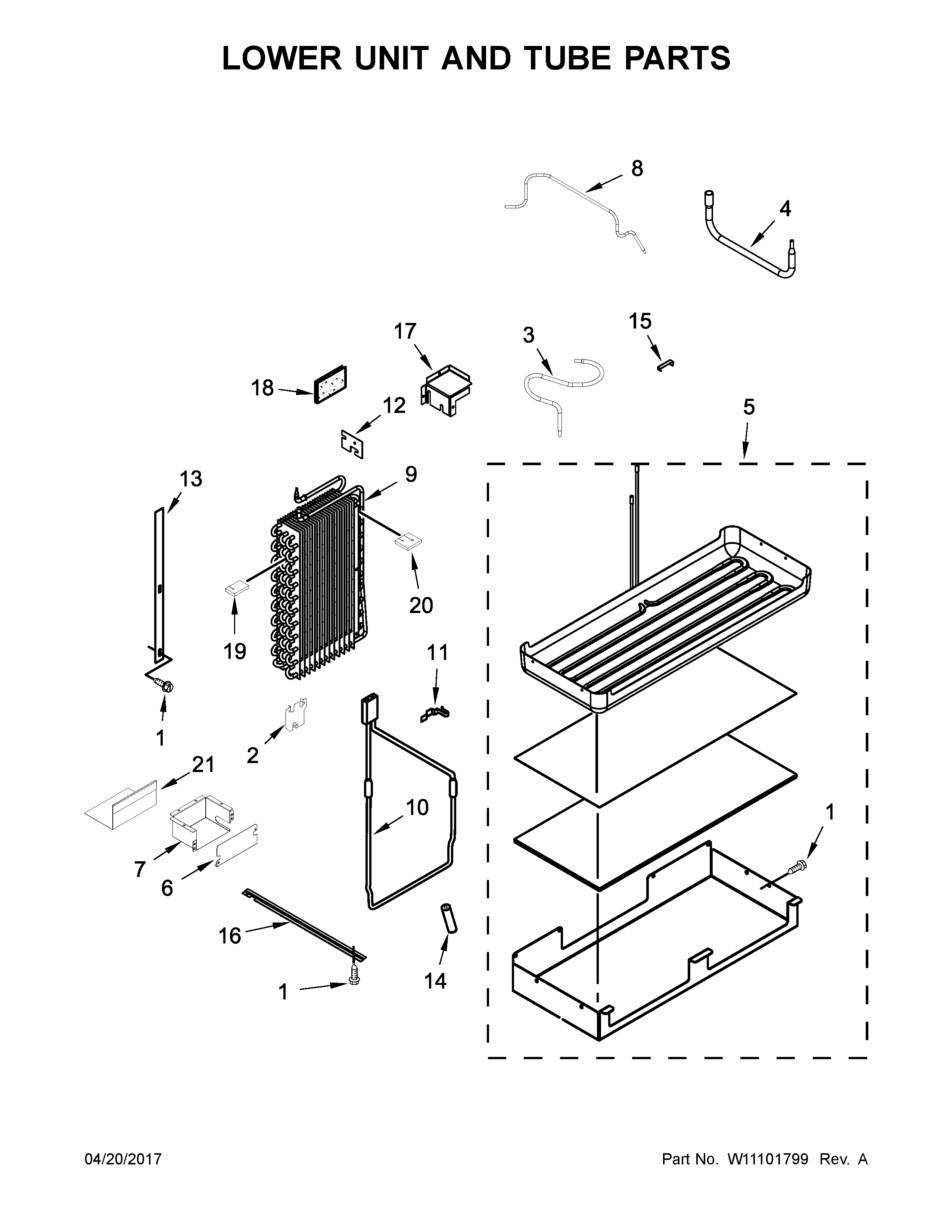 Jenn-Air JS48NXFXDE01 lower unit and tube parts diagram