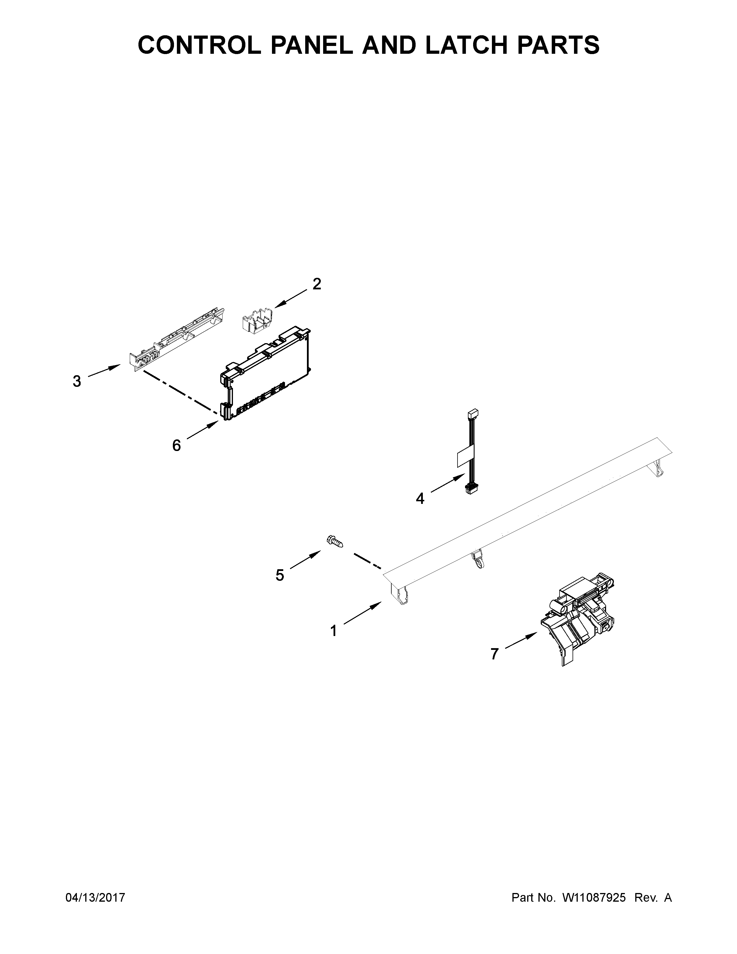 Whirlpool WDTA50SAHZ0 control panel and latch parts diagram