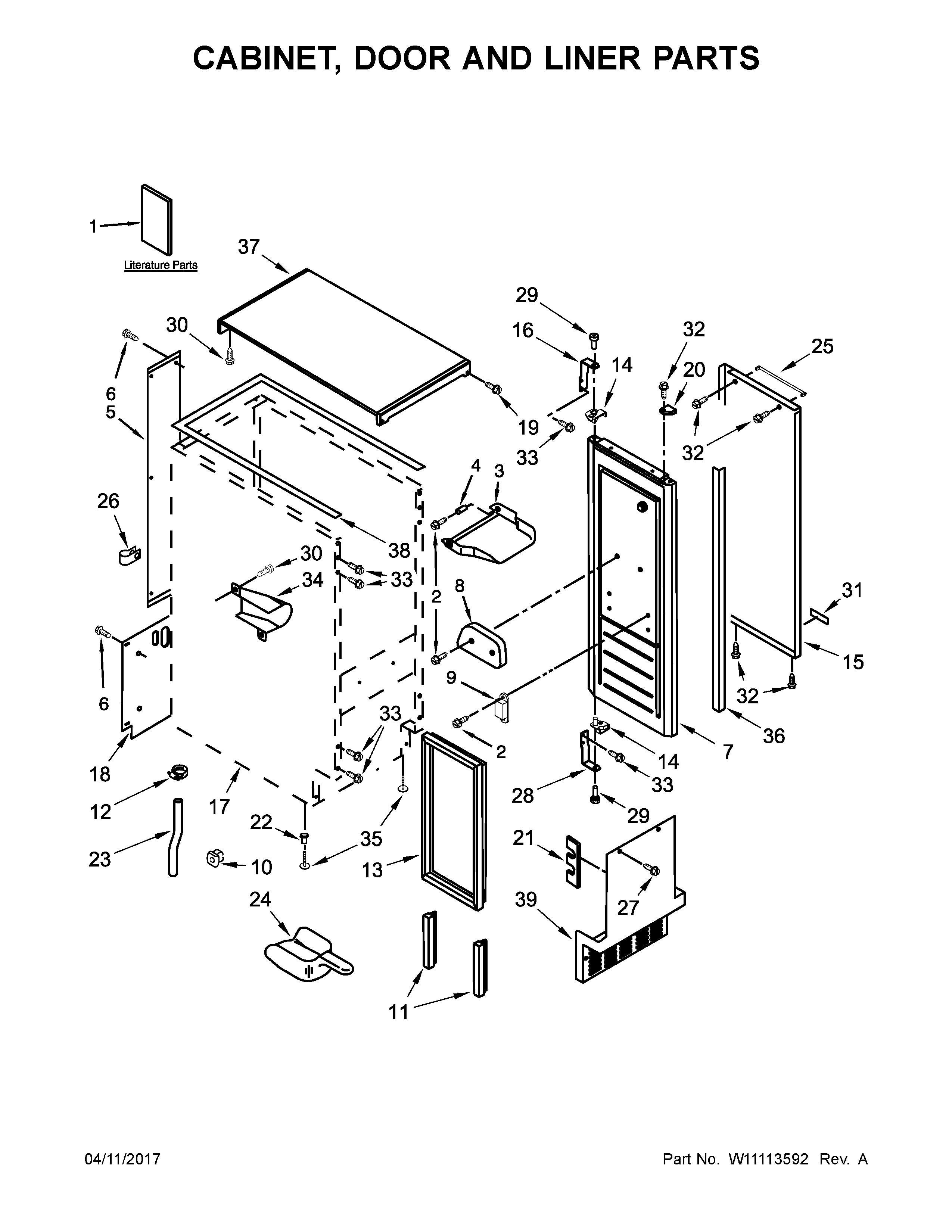 KitchenAid KUIX505EBS1 cabinet, door and liner parts diagram