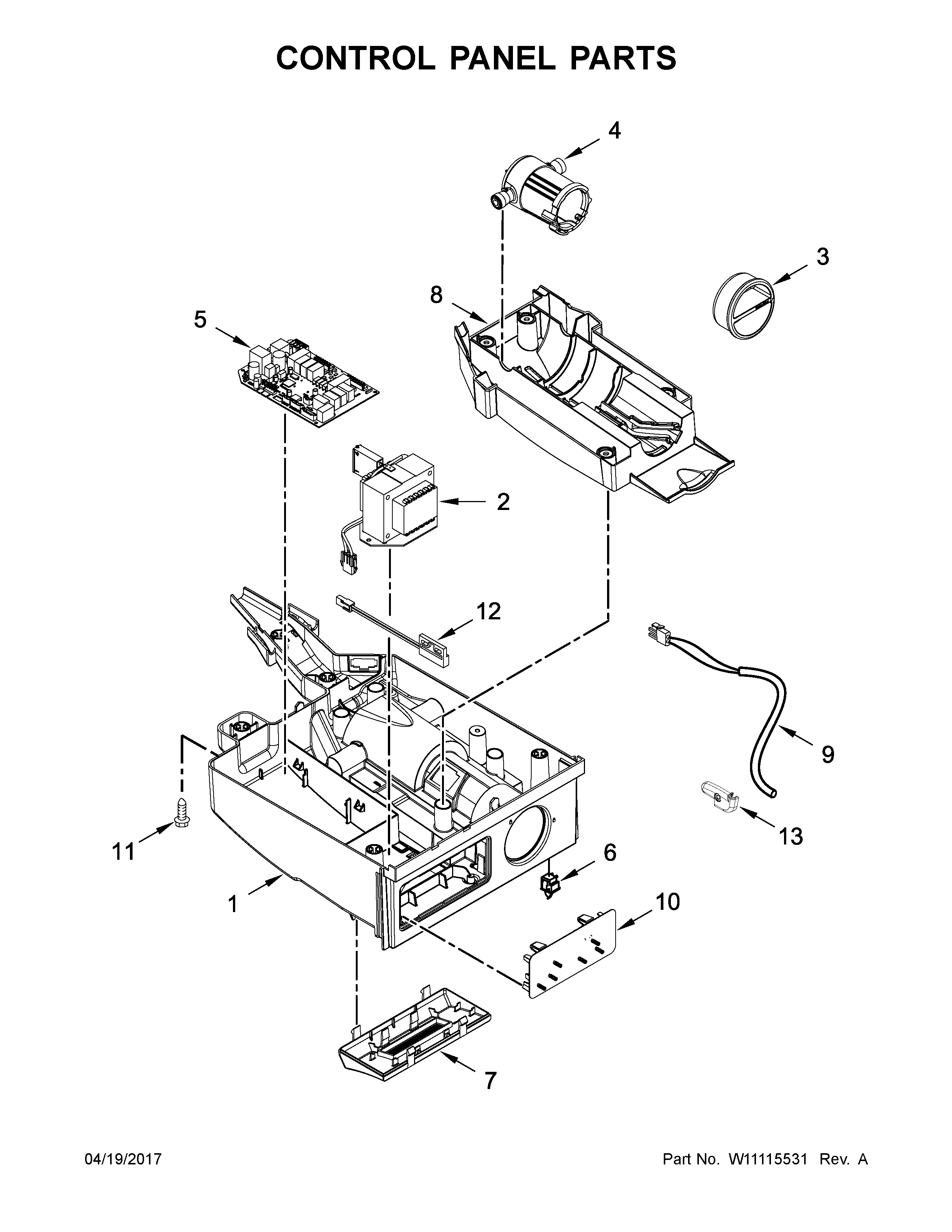 KitchenAid KUIS18PNZB2 control panel parts diagram