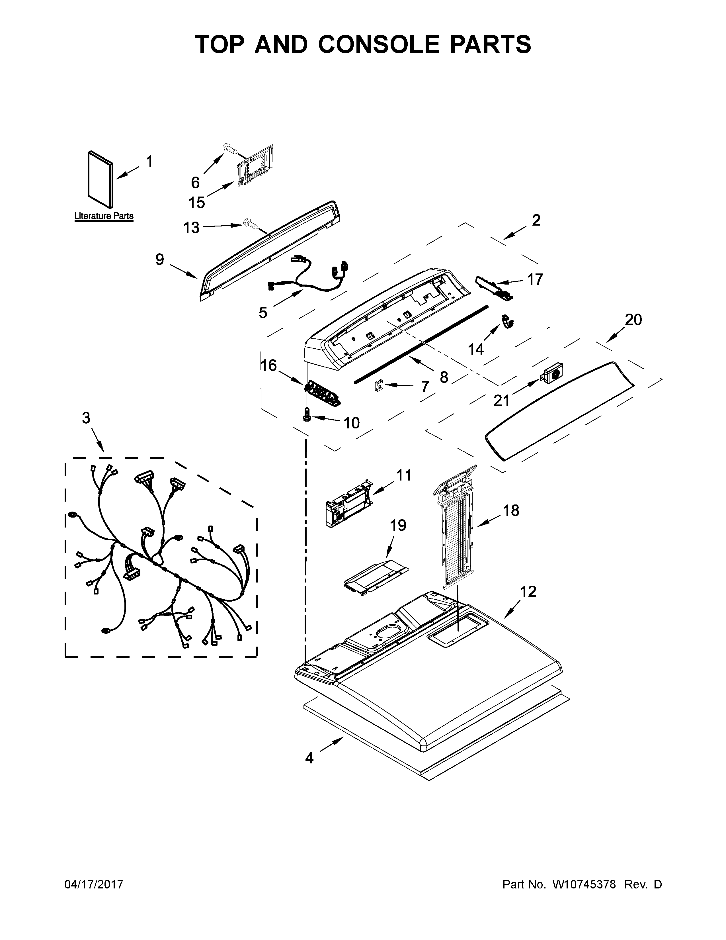 Whirlpool WED7300DW0 top and console parts diagram