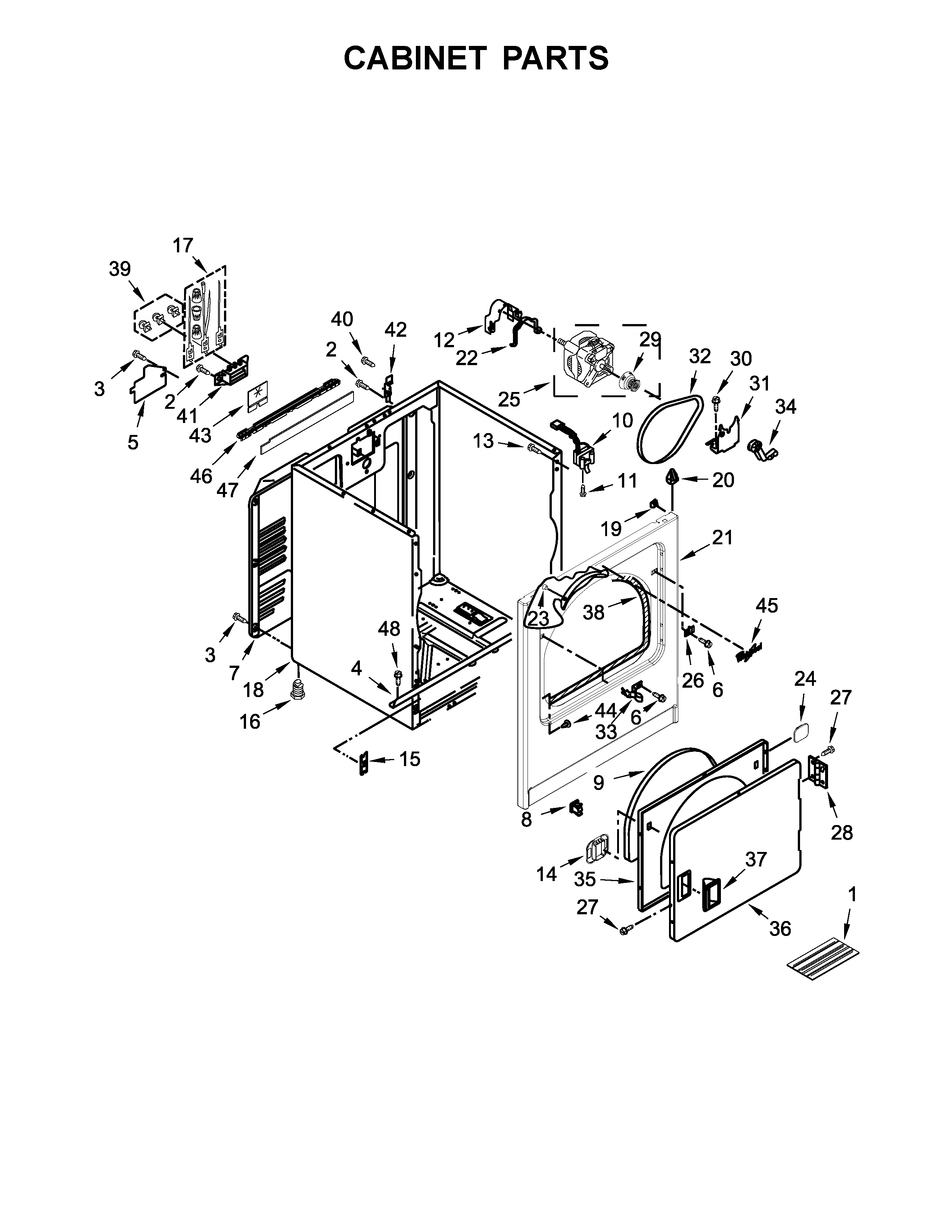 Whirlpool WED7300DW0 cabinet parts diagram