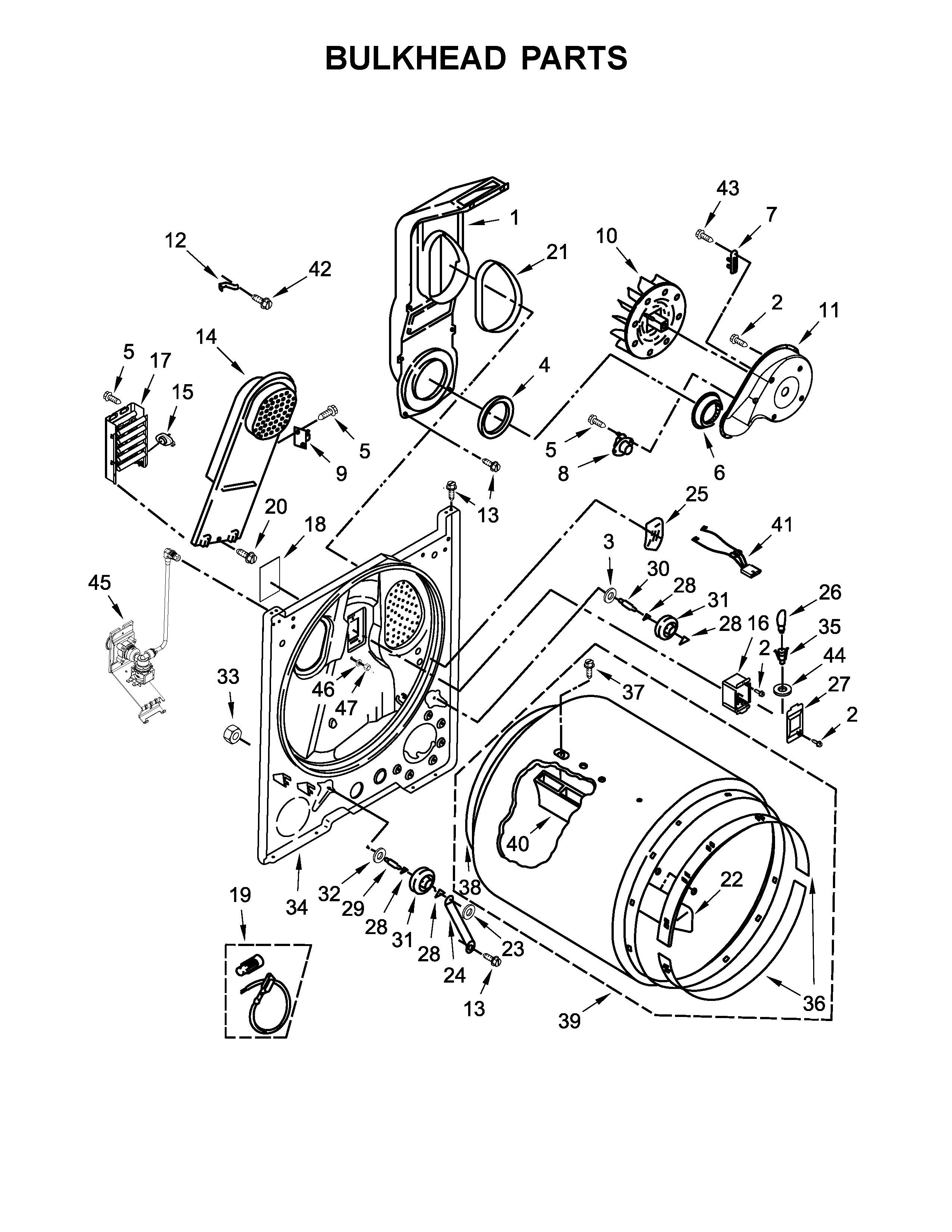 Whirlpool WED7300DW0 bulkhead parts diagram