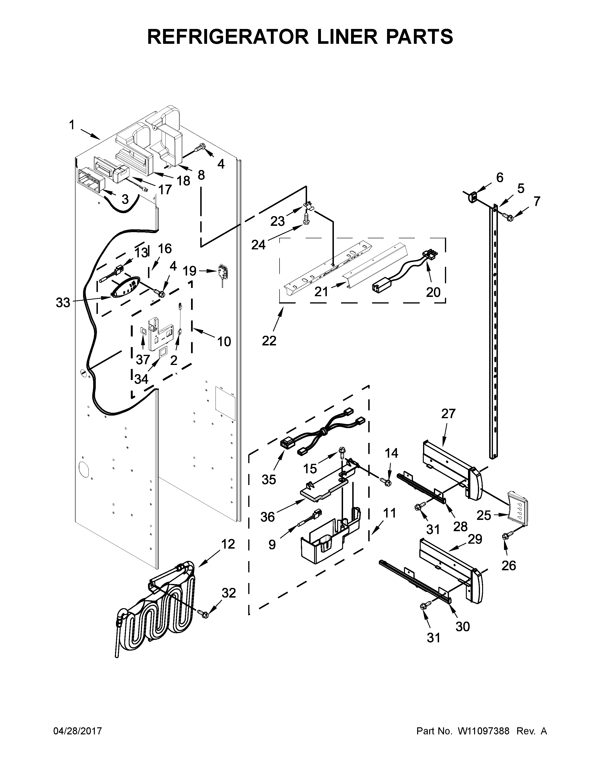 Jenn-Air JS42SSDUDE01 refrigerator liner parts diagram