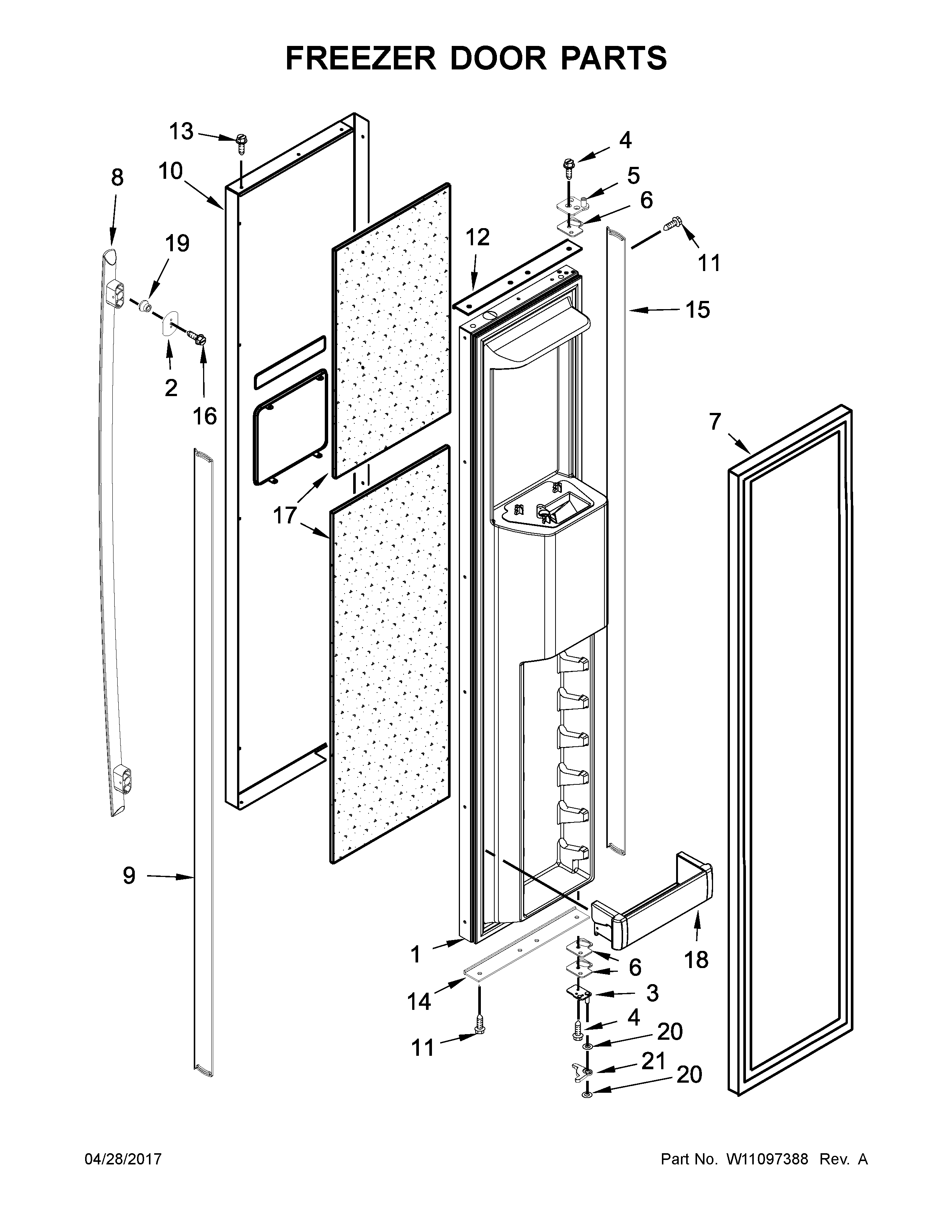 Jenn-Air JS42SSDUDE01 freezer door parts diagram