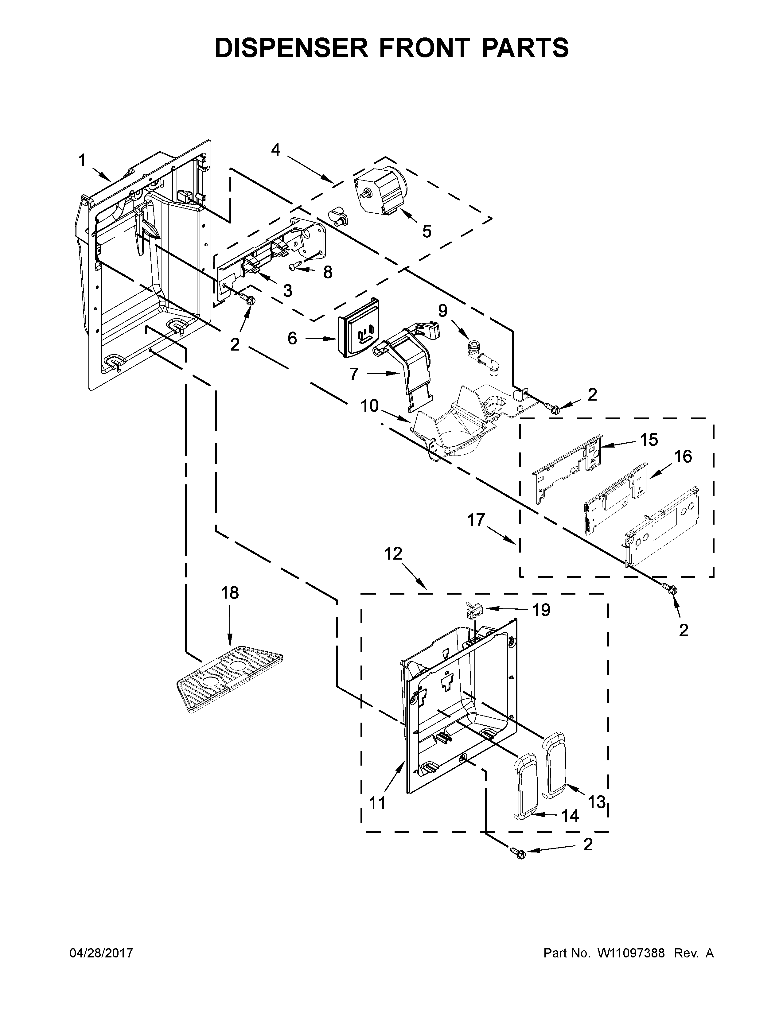 Jenn-Air JS42SSDUDE01 dispenser front parts diagram