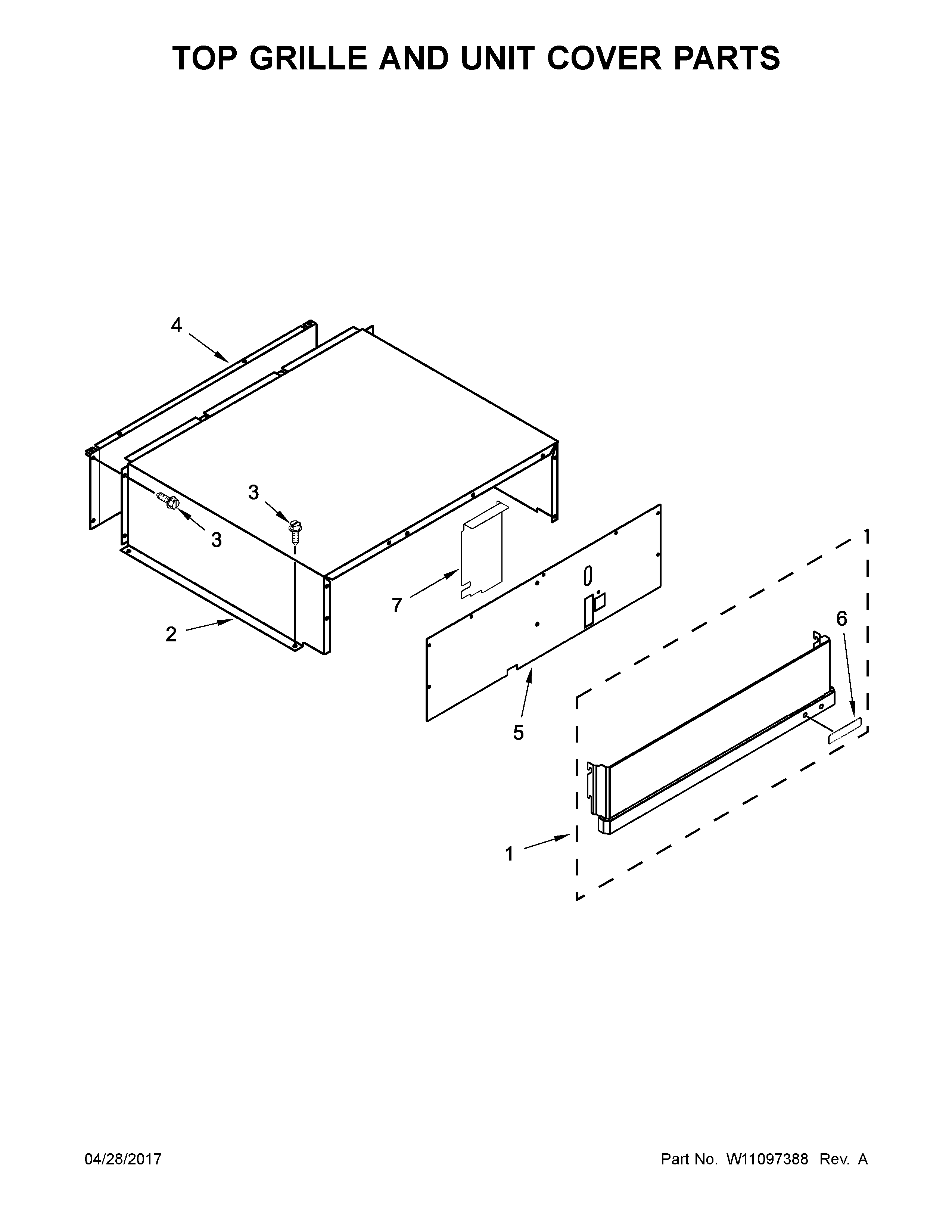 Jenn-Air JS42SSDUDE01 top grille and unit cover parts diagram