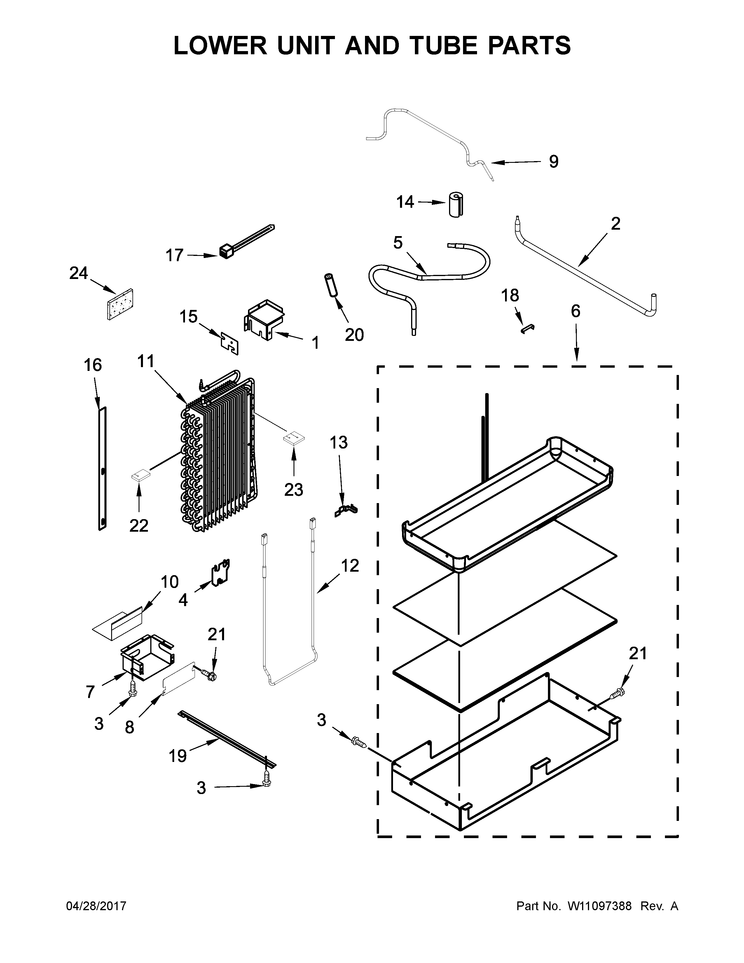 Jenn-Air JS42SSDUDE01 lower unit and tube parts diagram