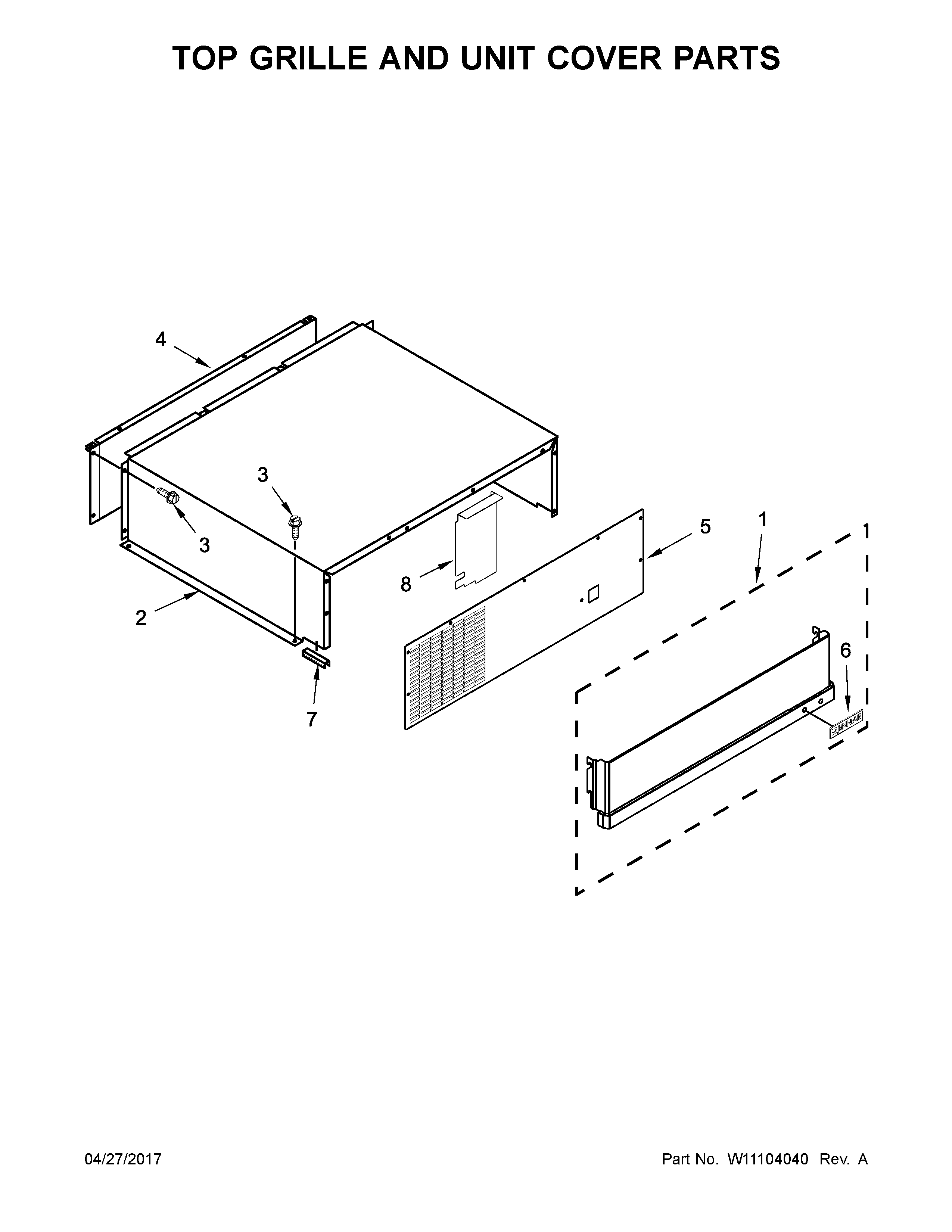 Jenn-Air JS48PPDUDE01 top grille and unit cover parts diagram