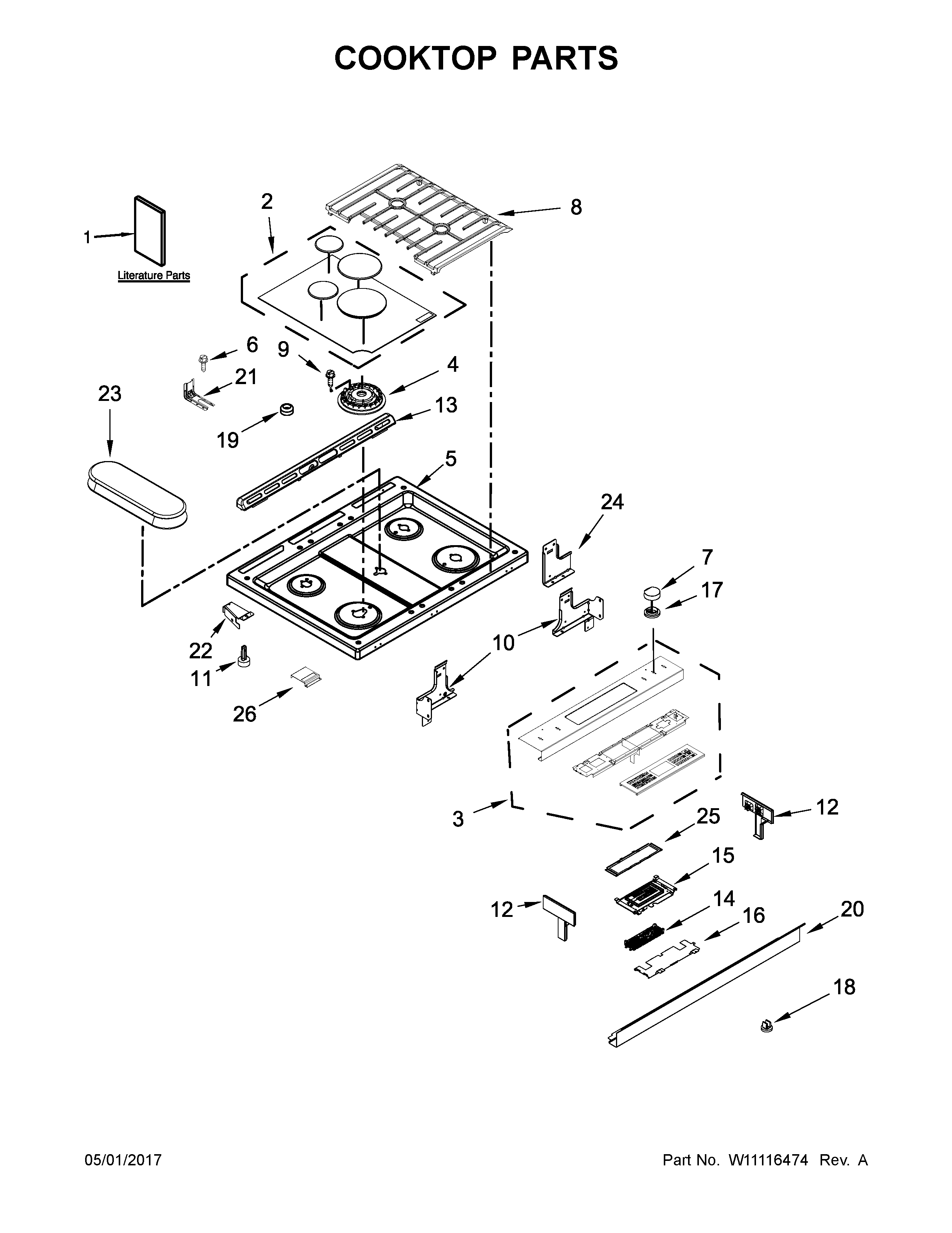 Jenn-Air JGS1450FP0 cooktop parts diagram