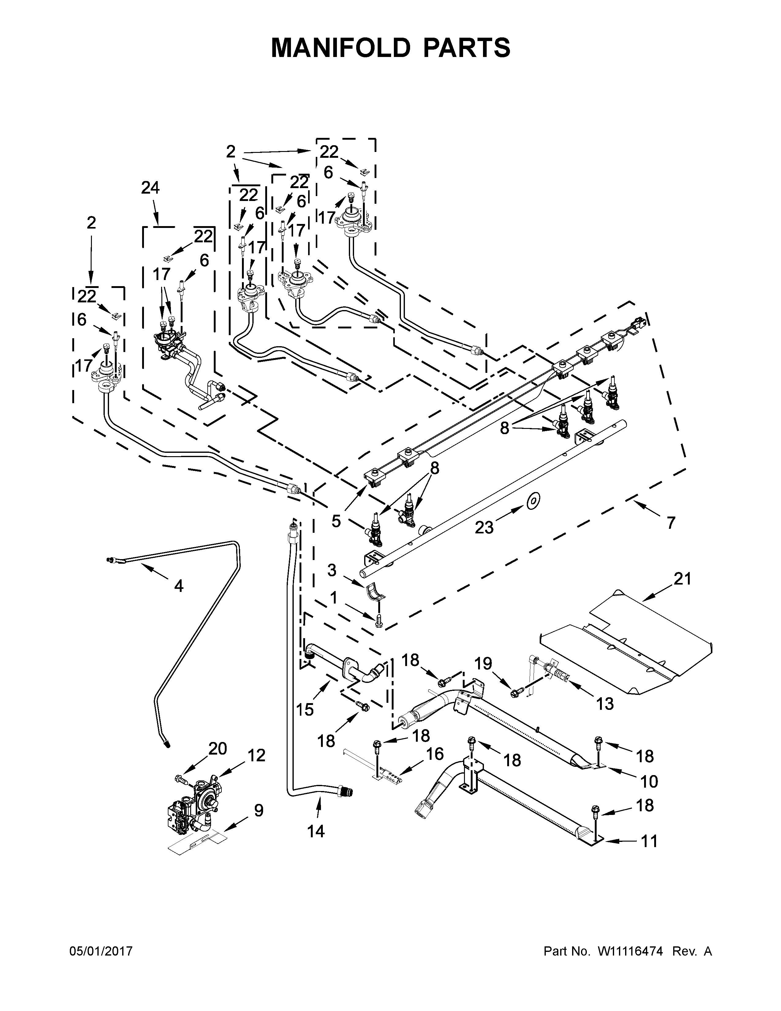 Jenn-Air JGS1450FP0 manifold parts diagram