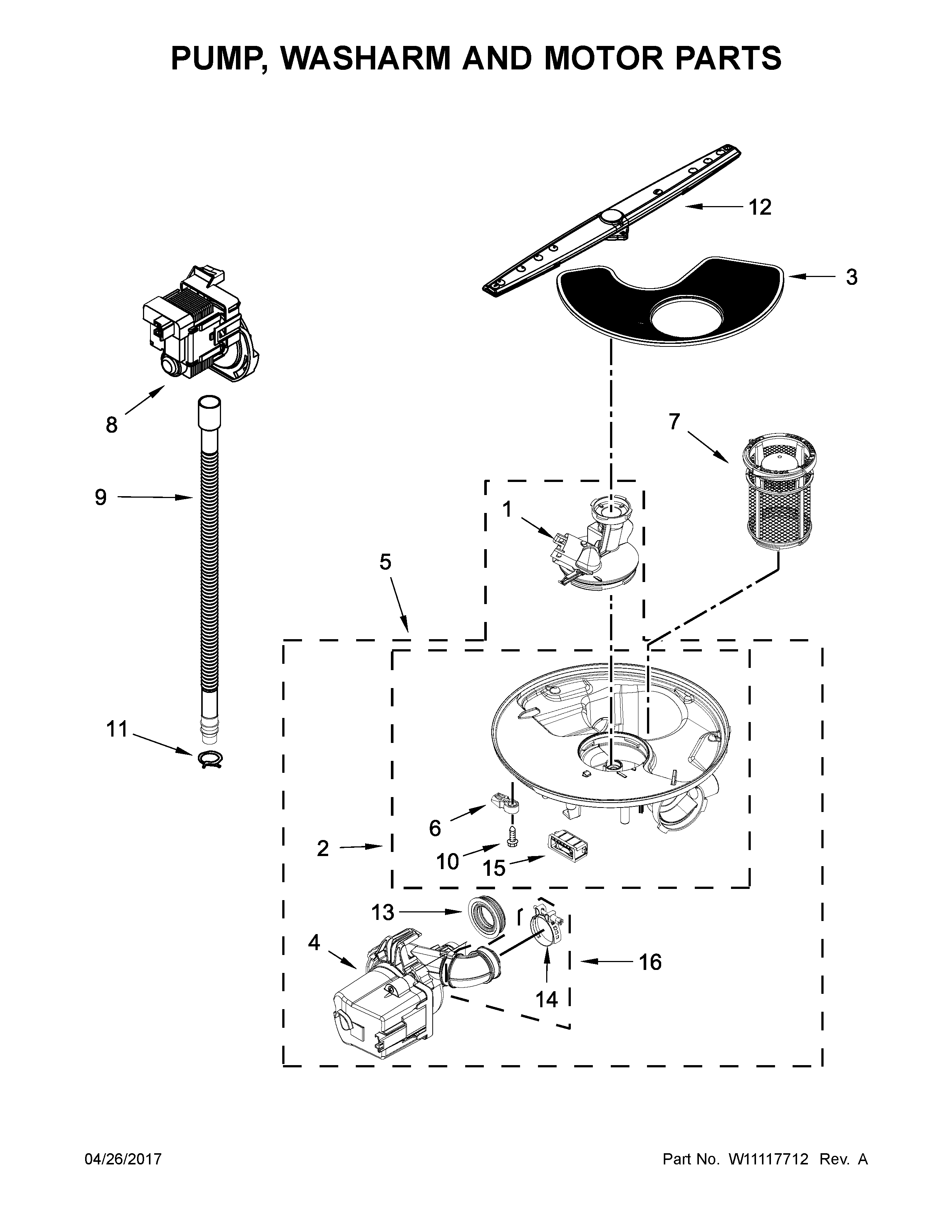 Amana ADB1400AGS1 pump, washarm and motor parts diagram