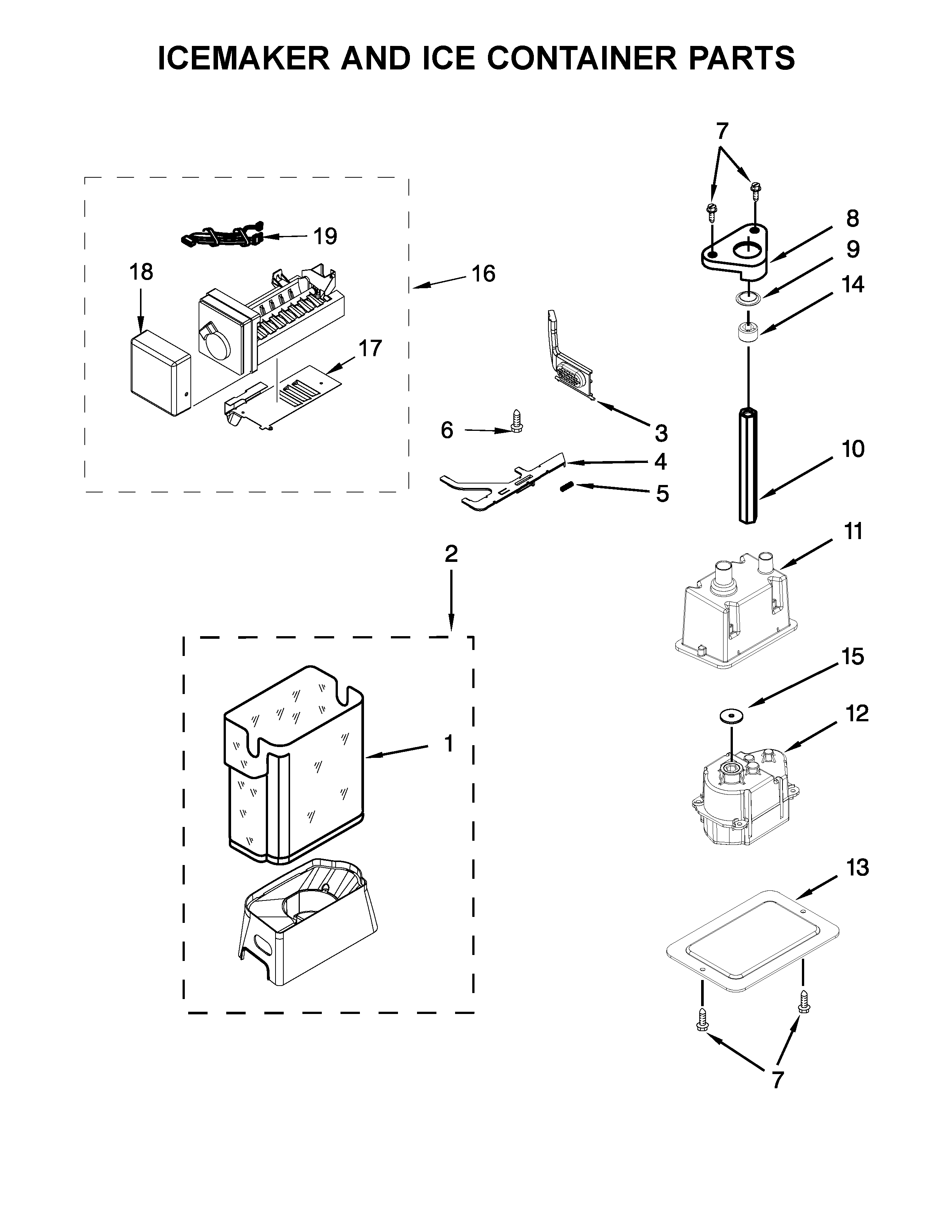 KitchenAid KBSD608EBS01 icemaker and ice container parts diagram