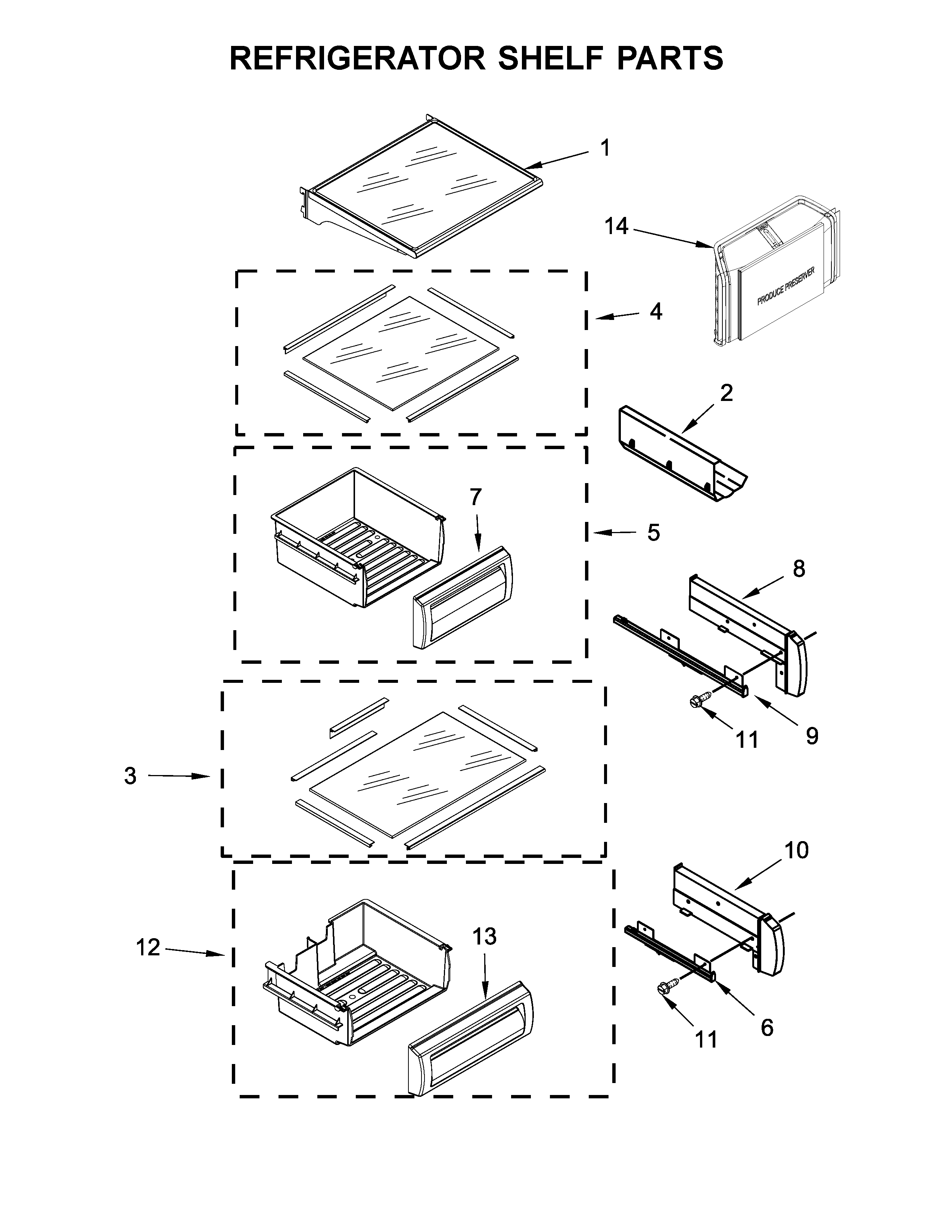 KitchenAid KBSD608EBS01 refrigerator shelf parts diagram