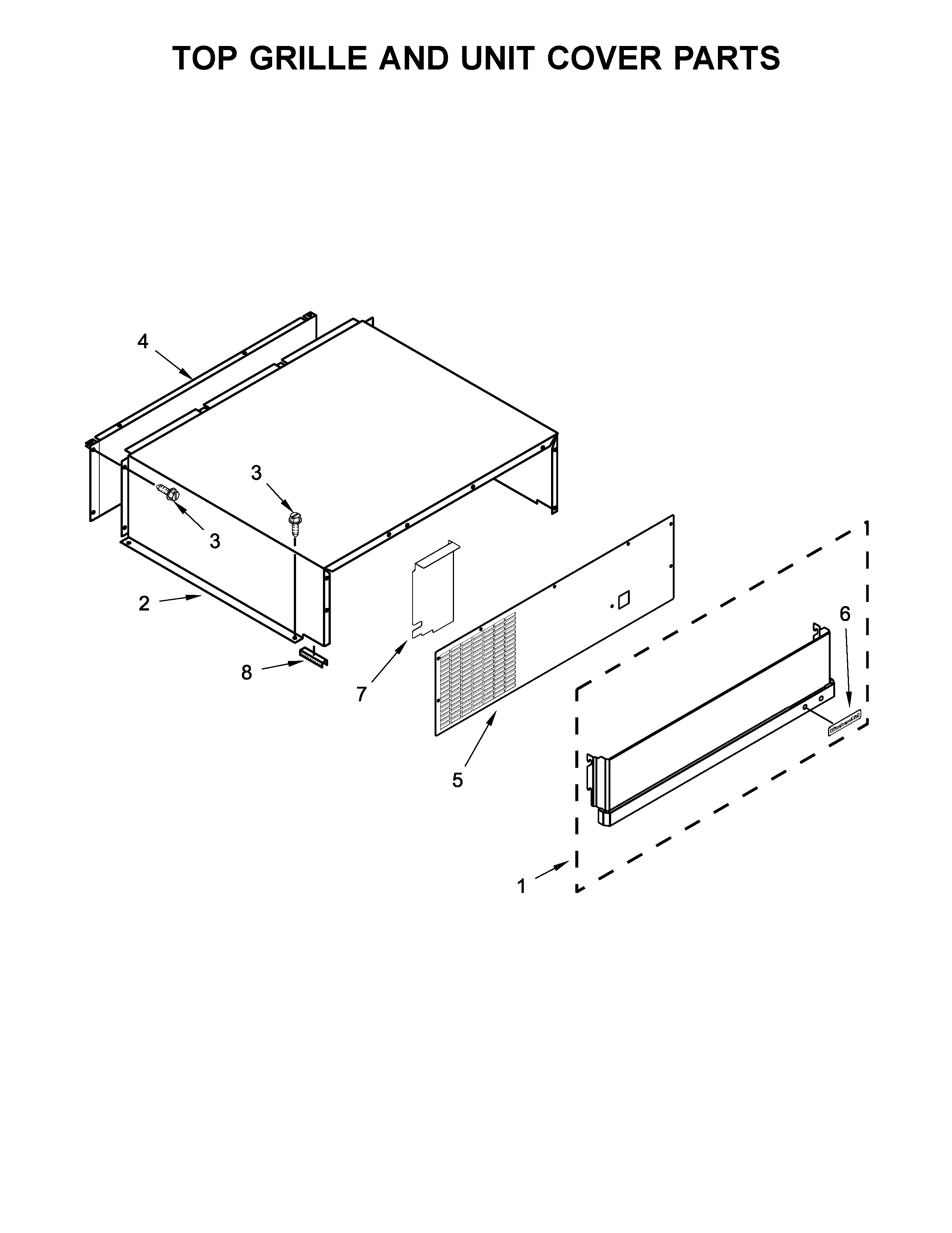 KitchenAid KBSD608EBS01 top grille and unit cover parts diagram