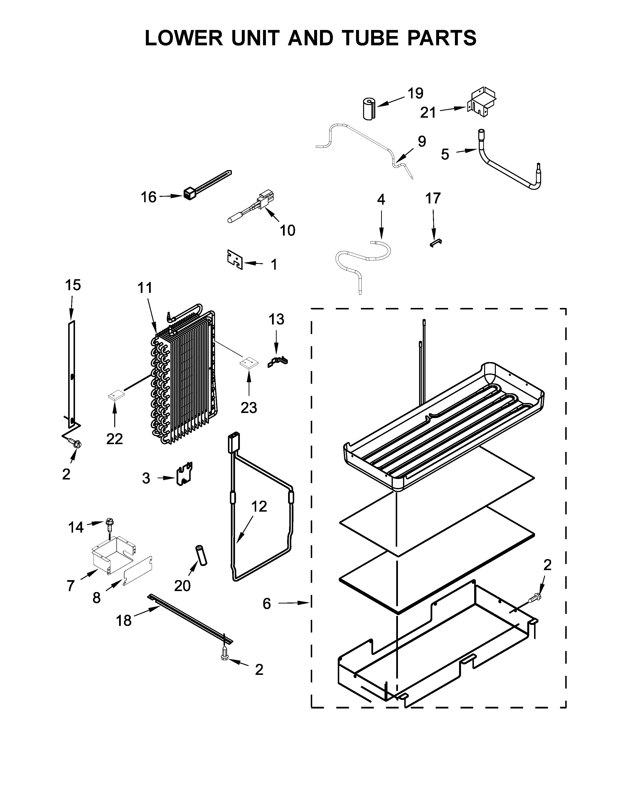 KitchenAid KBSD608EBS01 lower unit and tube parts diagram