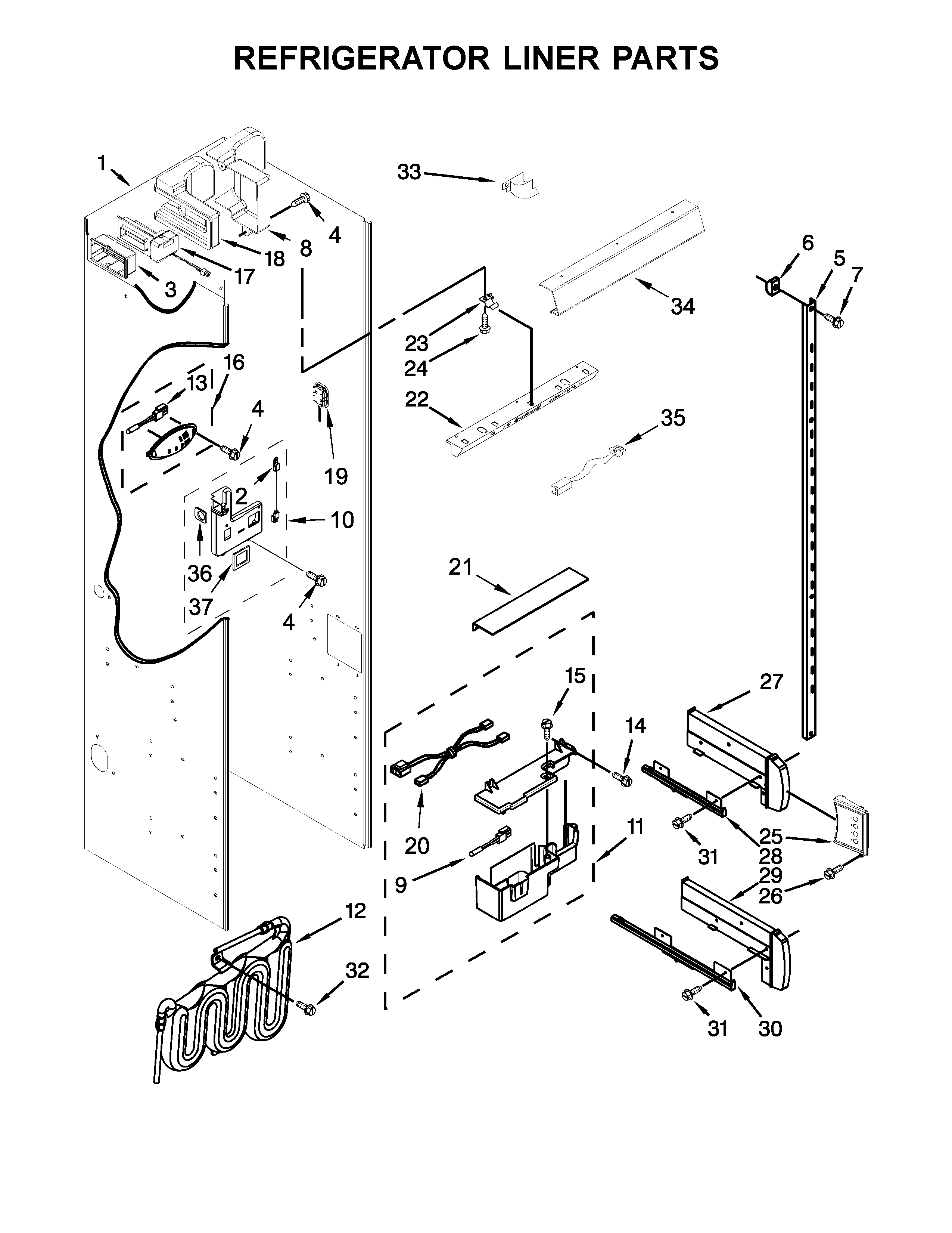KitchenAid KBSD612ESS01 refrigerator liner parts diagram