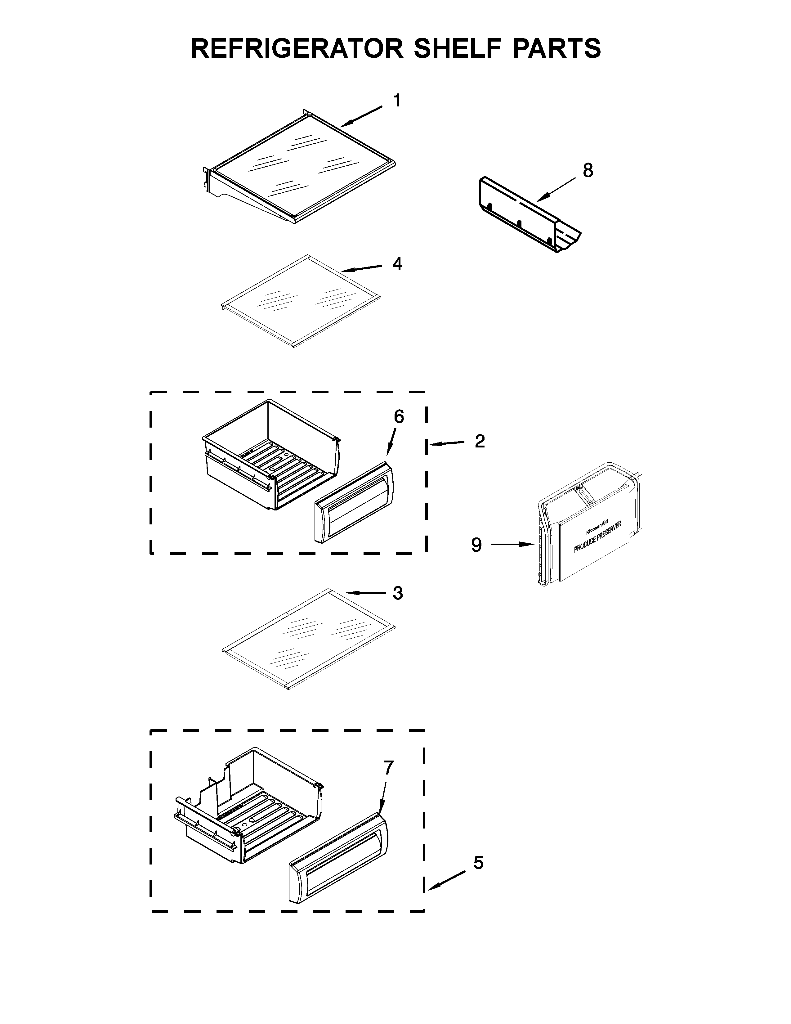KitchenAid KBSD612ESS01 refrigerator shelf parts diagram