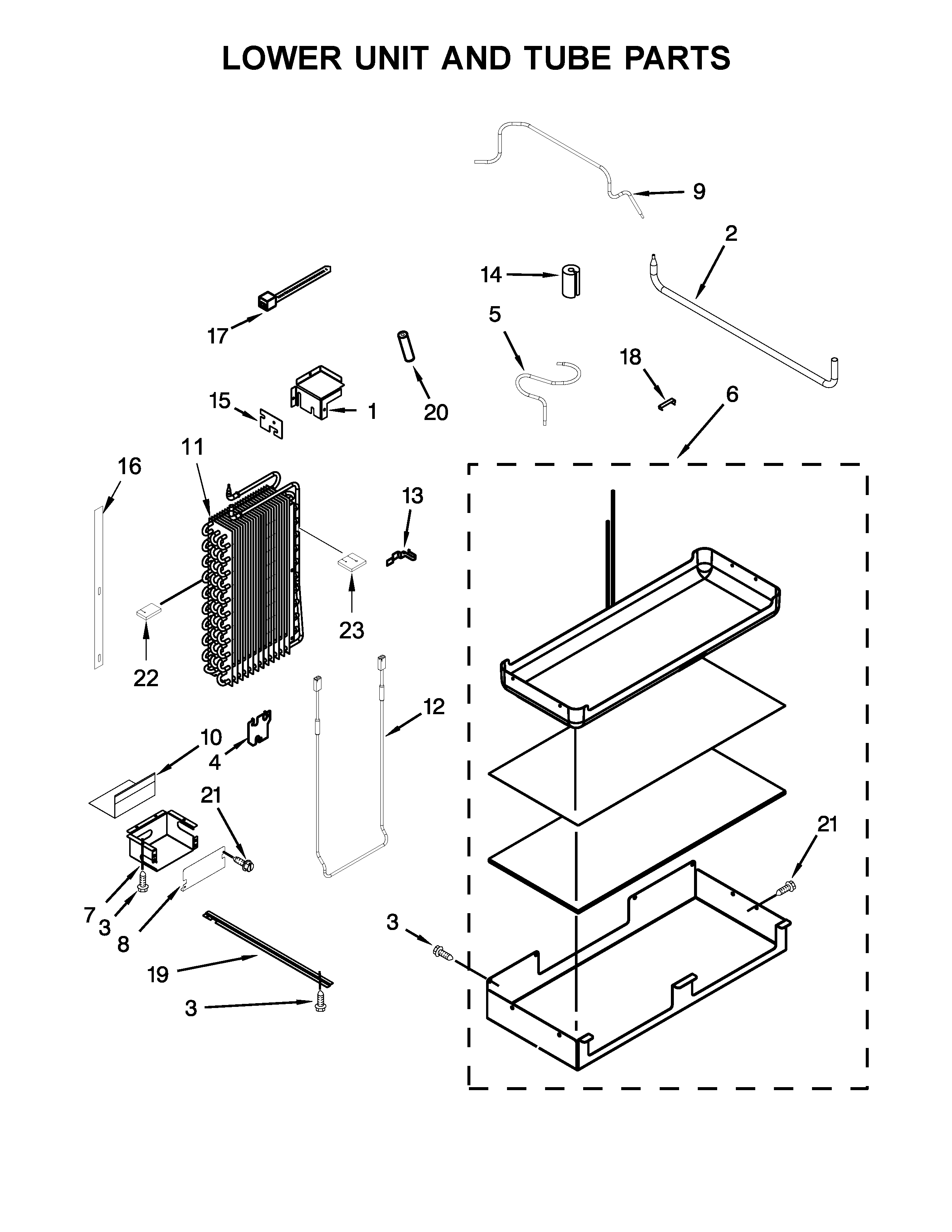 KitchenAid KBSD612ESS01 lower unit and tube parts diagram