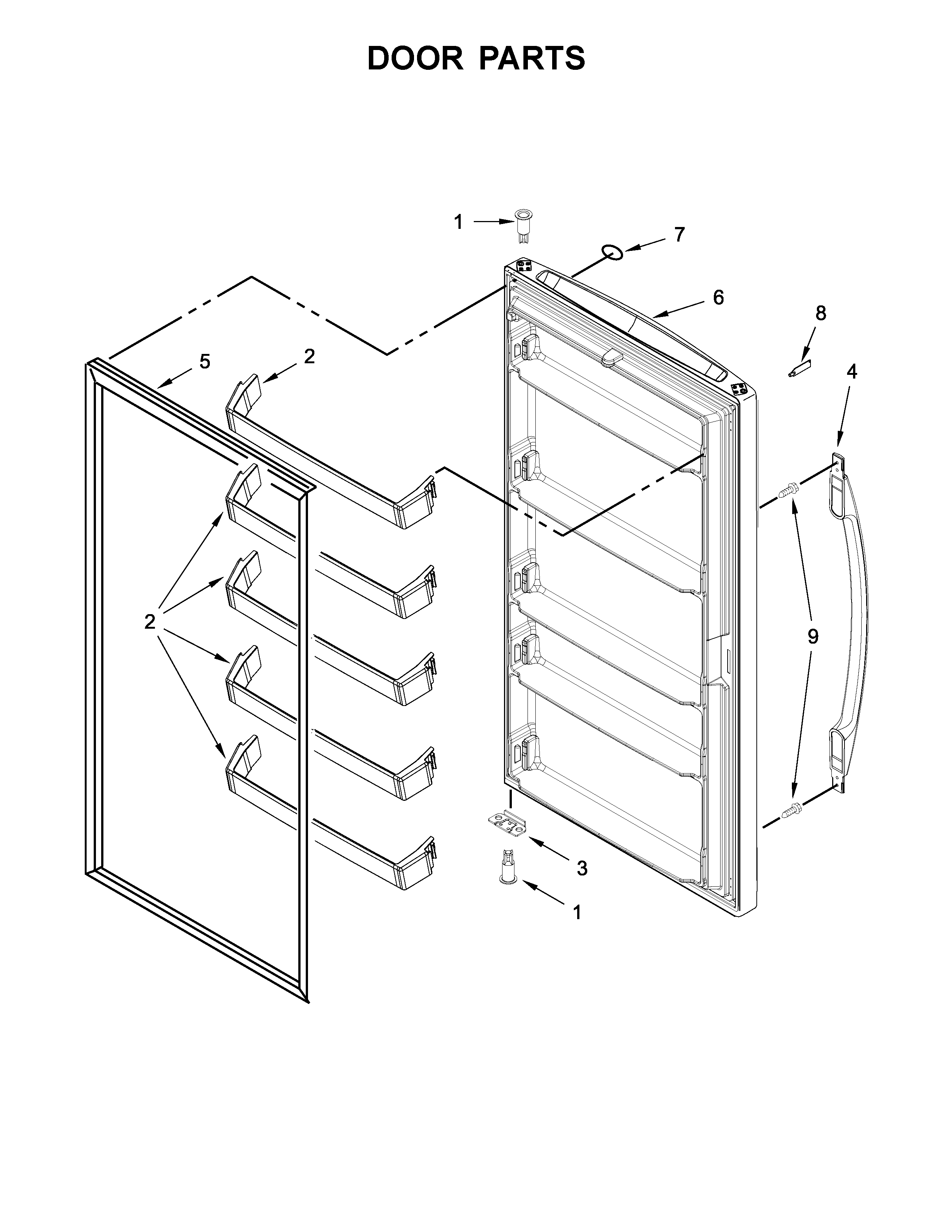 Whirlpool WZF56R16DW01 door parts diagram