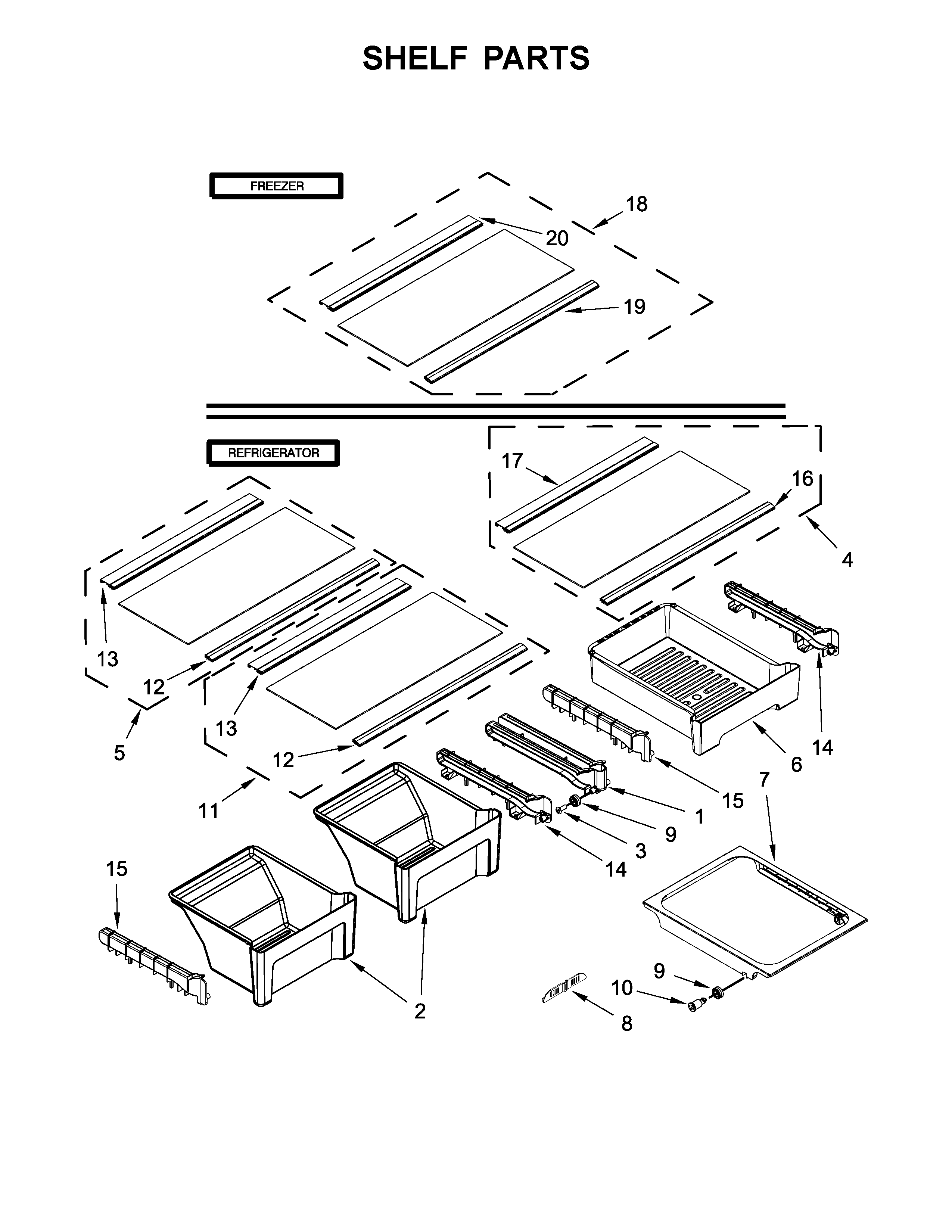 Whirlpool WRT549SZDM01 shelf parts diagram